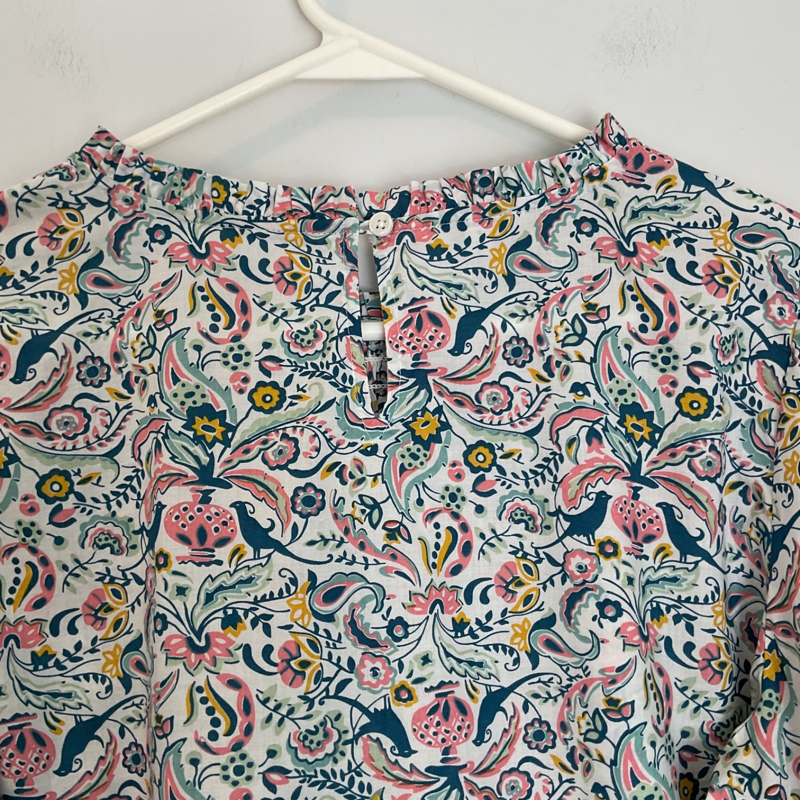 Talbots Women’s Multicolor Bird Flower Pattern Lightweight Cotton Blouse Size M