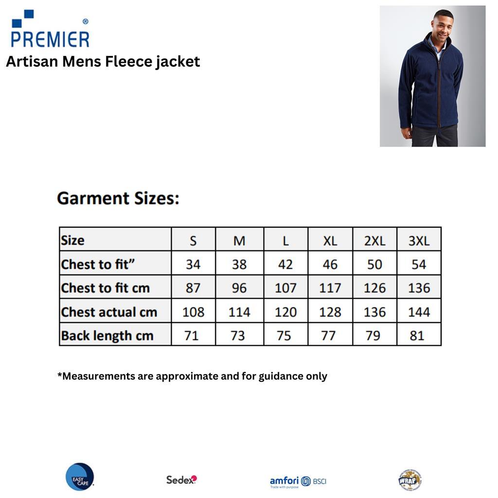 Premier Mens Zip Up Fleece Jacket Plain High Neck Zipped Jumper Warm Outerwear