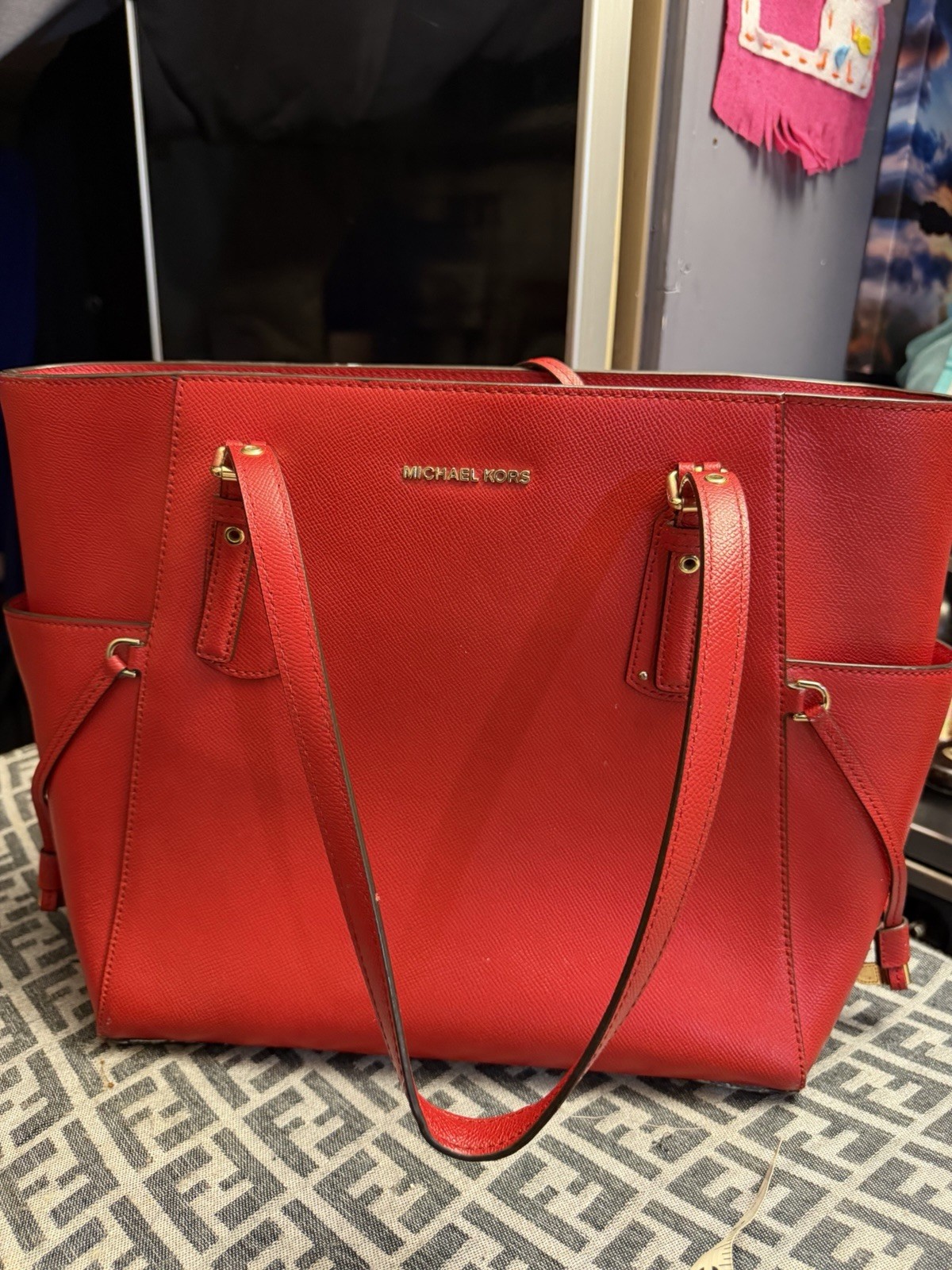 Michael Kors Voyager Large Leather Tote Shoulder Women Bag Dark Raspberry