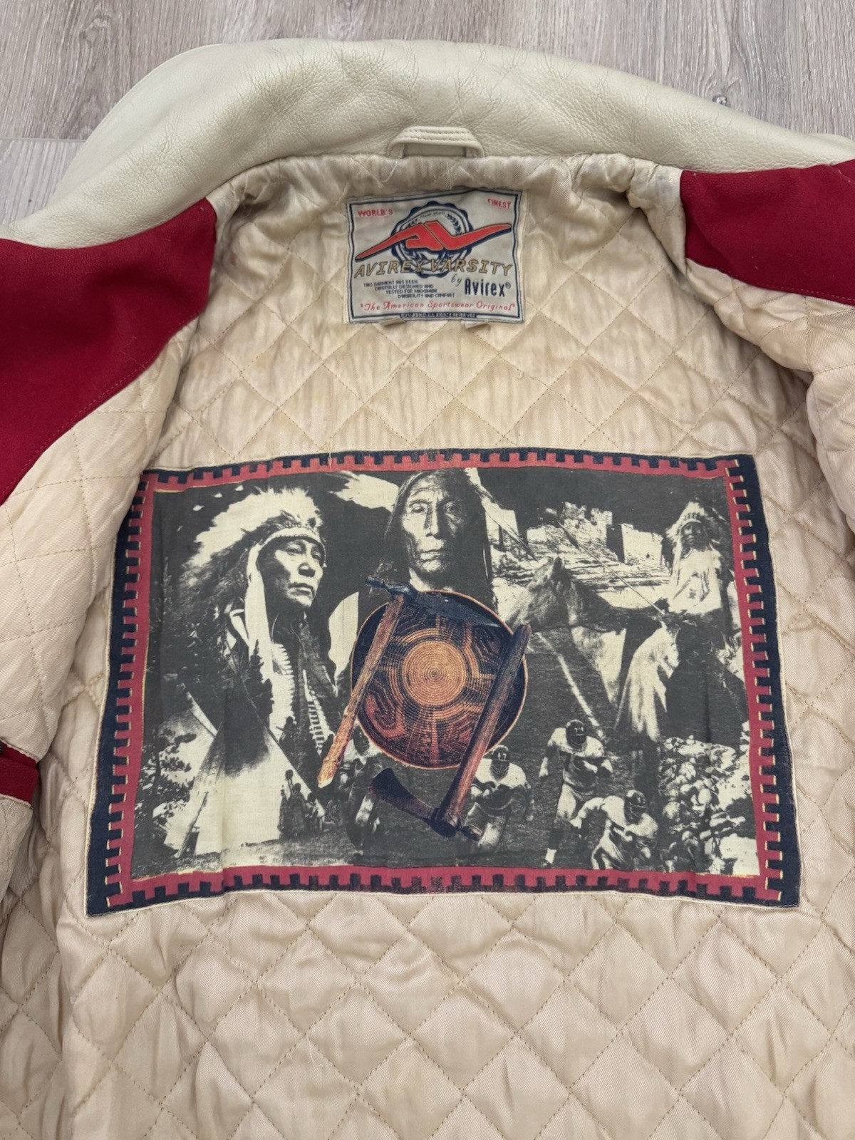 vintage Avirex NYC Rare Varsity Indian Chief Embroidered Zip Up Bomber Jacket