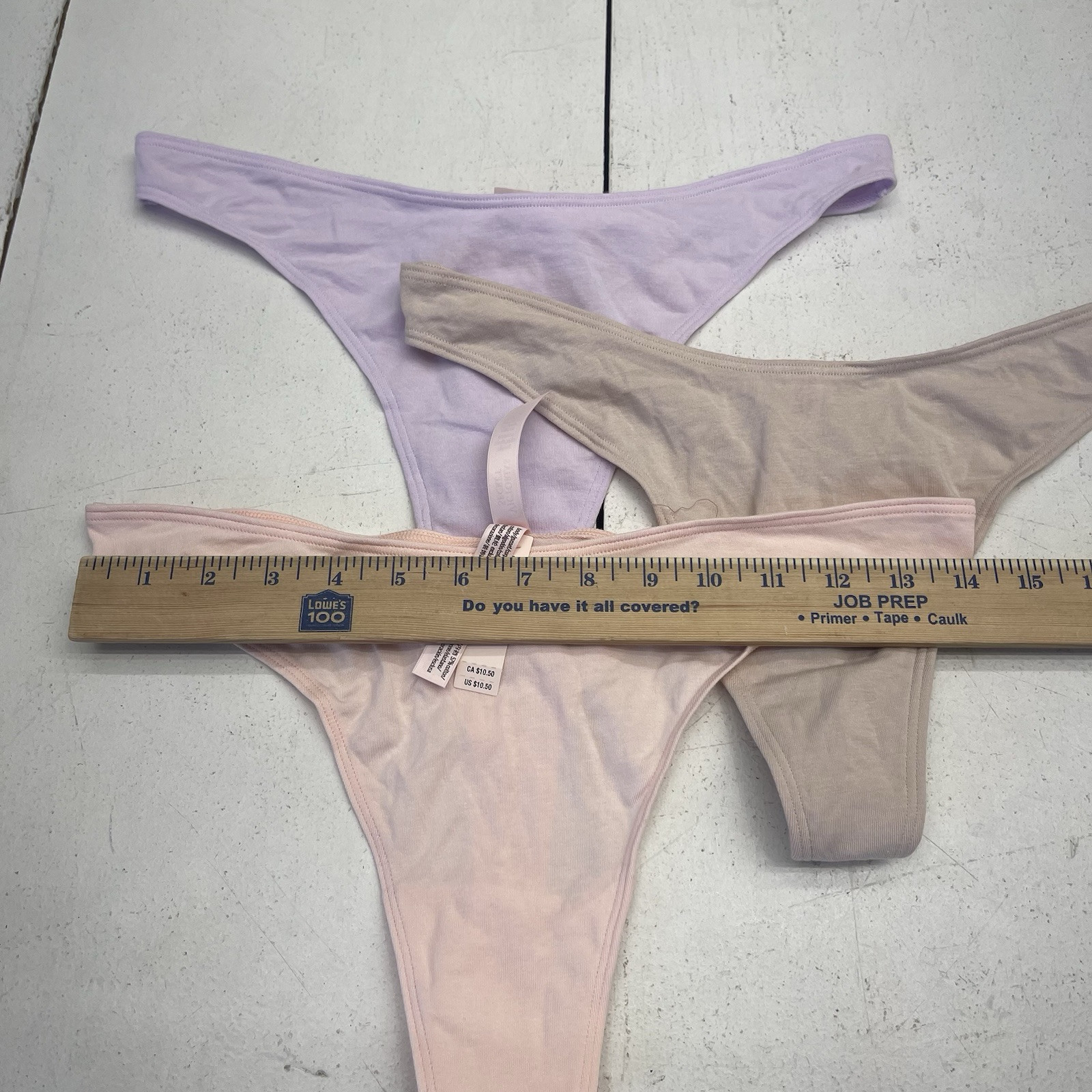 Victoria’s Secret 3 Pack High Leg Thong Underwear Purple Pink Beige Women’s L