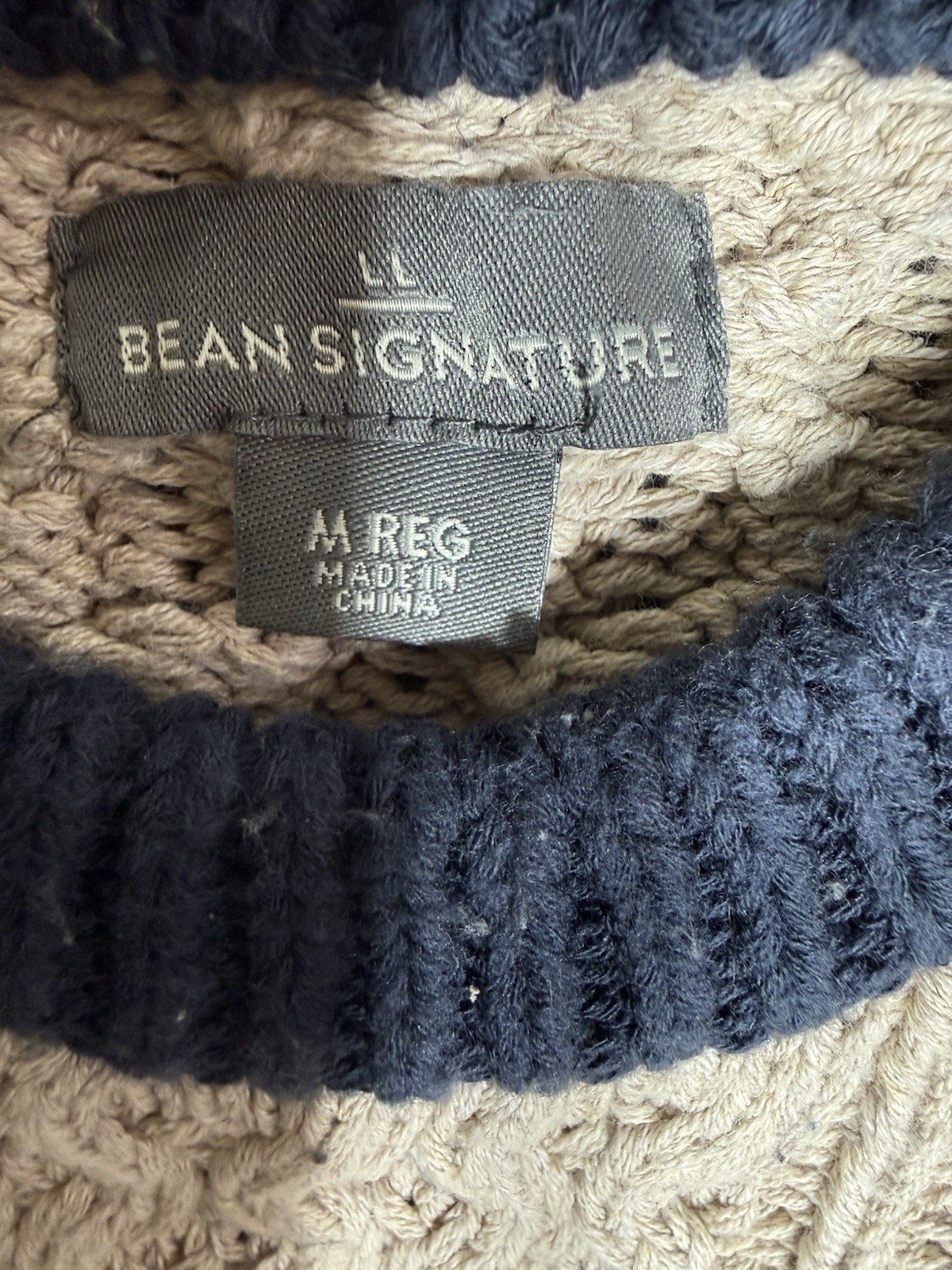 L.L.Bean Signature Women’s M Patchwork Cable Knit Cotton Sweater Blue Green