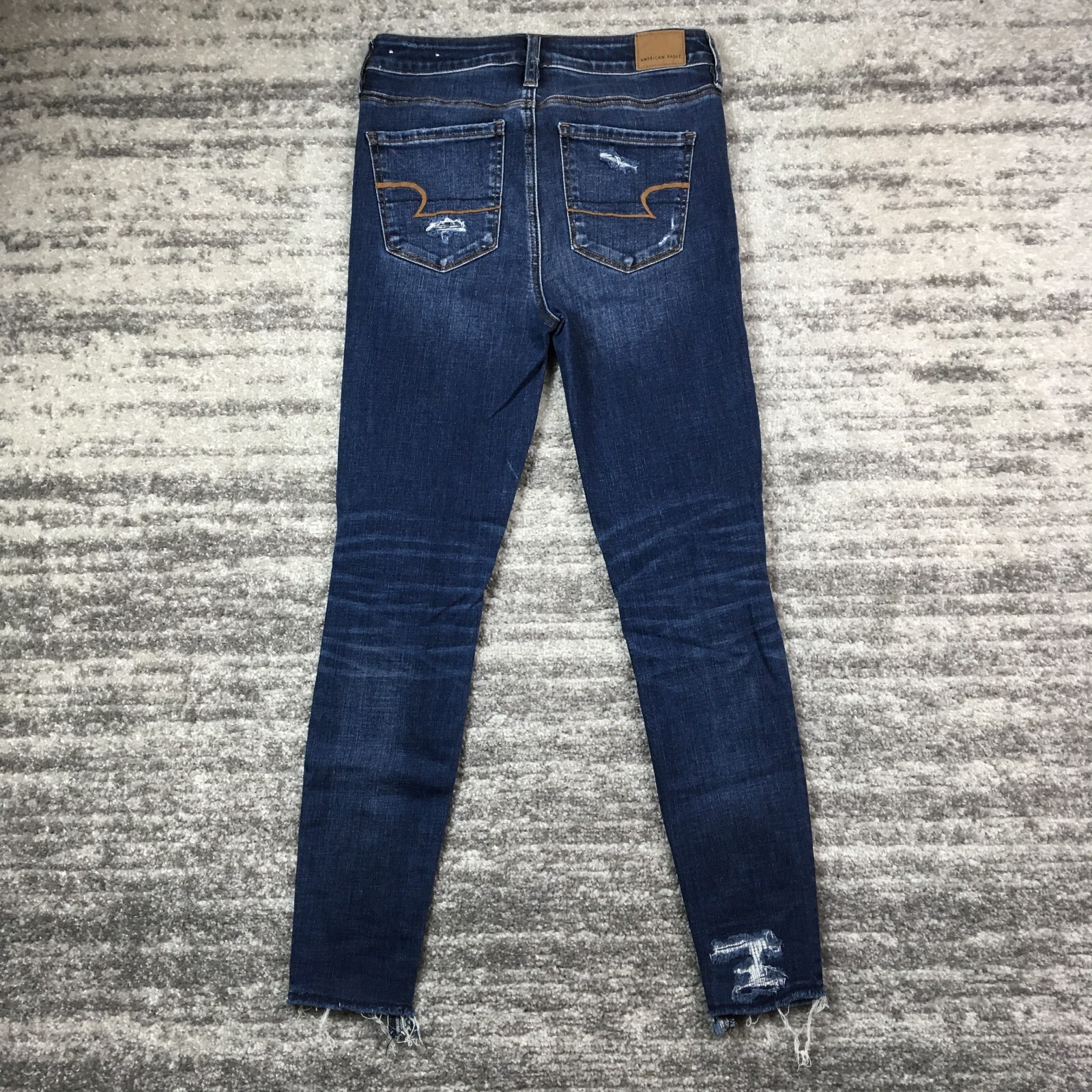 American Eagle Jeans Womens 4 Super Hi-Rise Jegging Distressed Raw Hem Blue