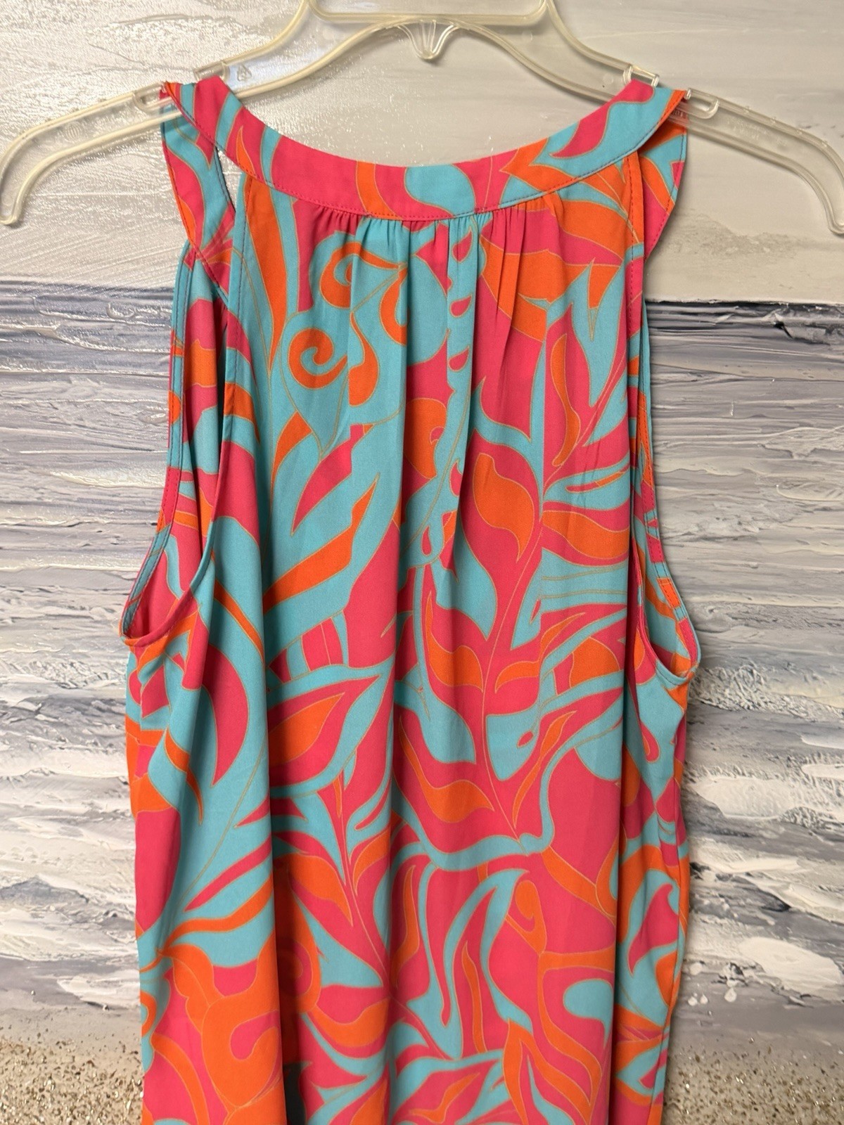 Rose & Olive Womens Size Large Pink Orange & Turquoise Printed Sleeveless Blouse