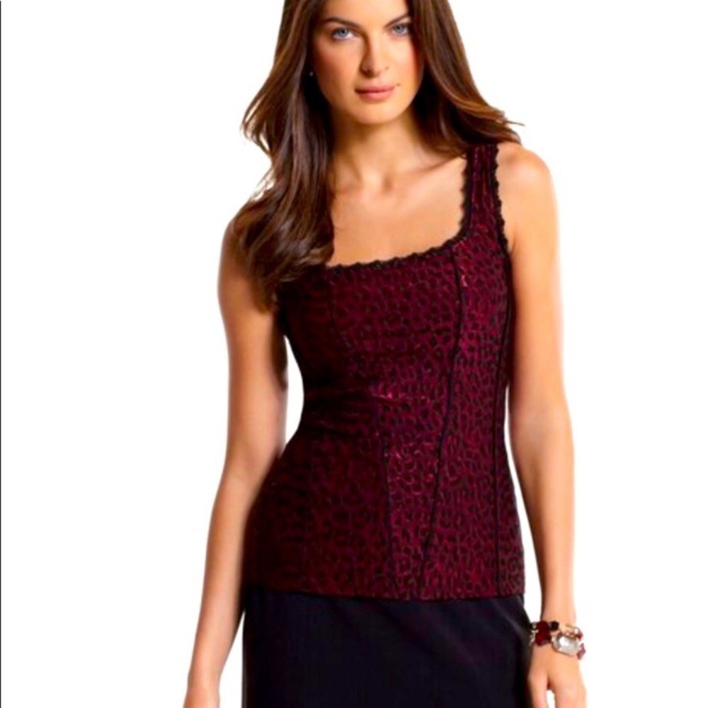 White House Black Market WHBM Black And Dk Red Leopard Print Corset Tank Top XXS