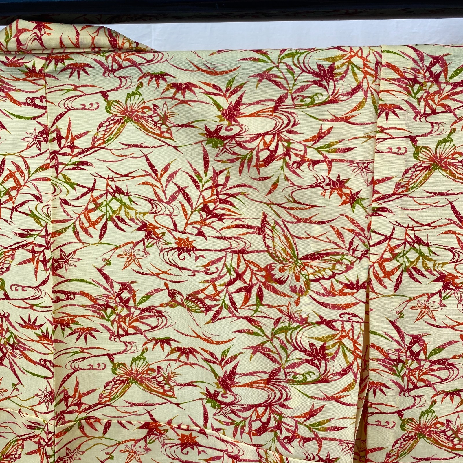 Japanese Vintage Kimono Polyester yellow No Lining Komon Traditional Length 61in