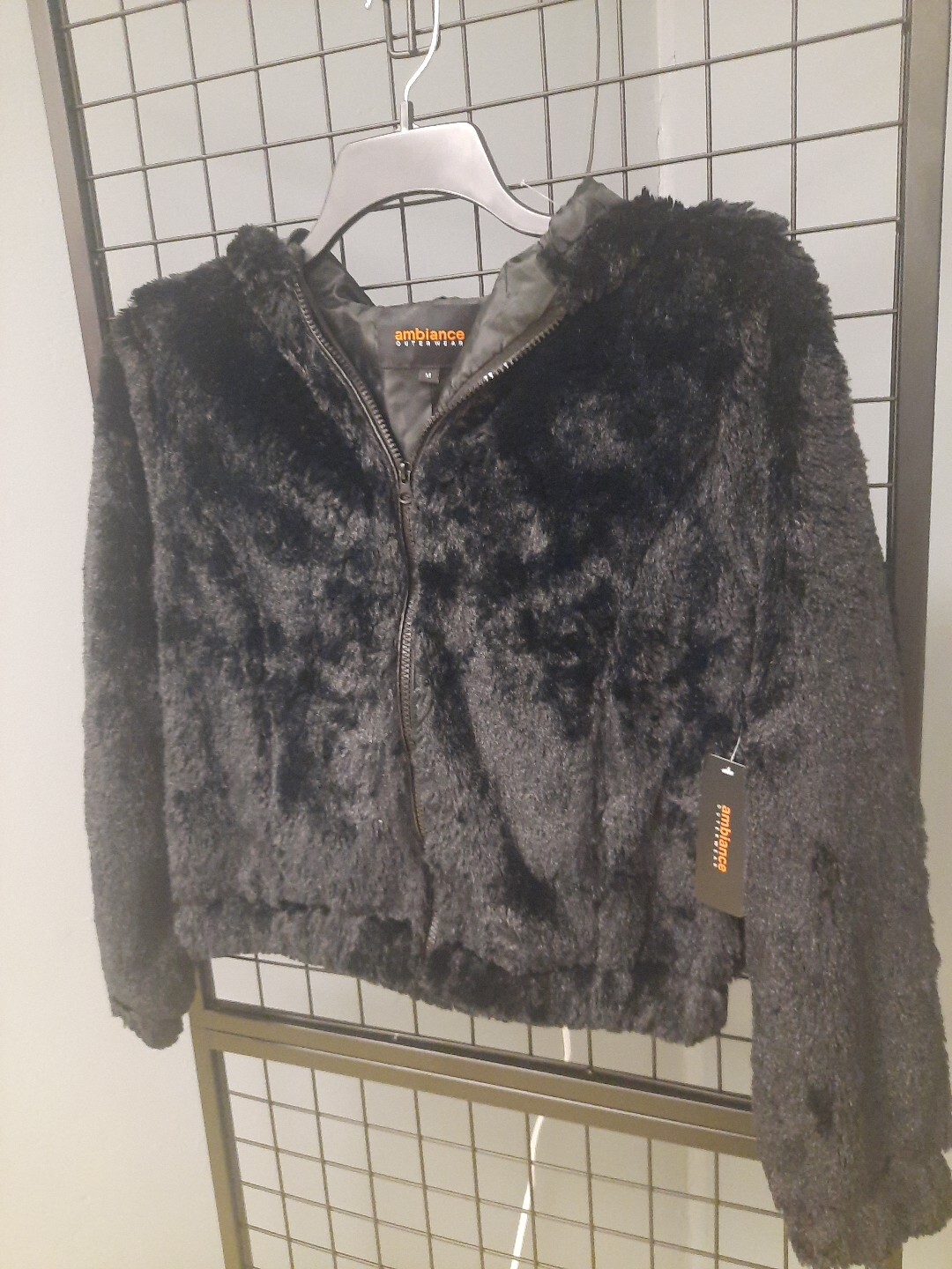Ambiance Outerwear Jacket Woman’s Medium Faux Fur Black Lined Full Zip Coat