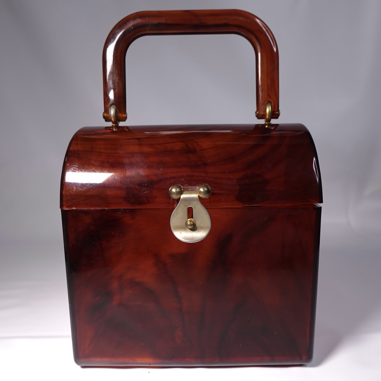Vintage 50s 60s MCM Tortoise Shell Amber Lucite Plastic Box Purse Handbag