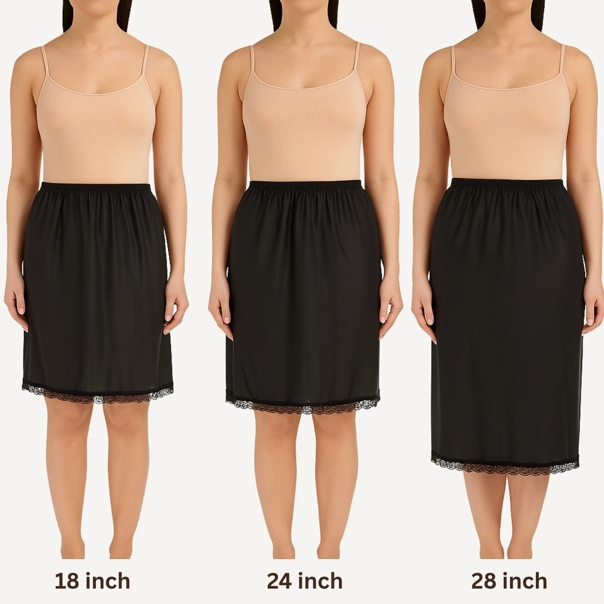 Ladies Lace Short Slip Long Half Slip Cotton Petticoat Underskirt Black White