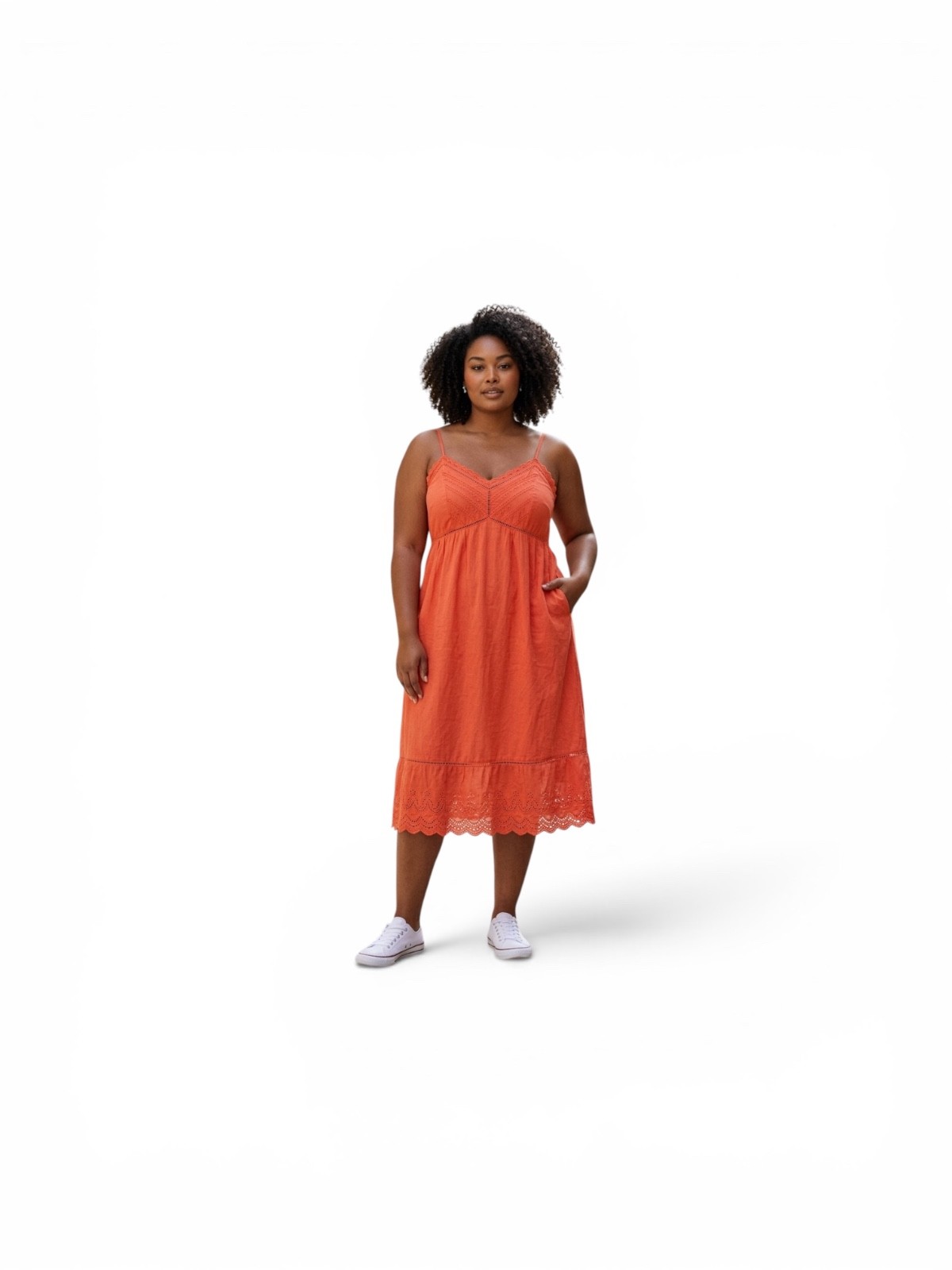 Old Navy Women’s Large Coral Orange Smocked Sleeveless Midi Dress