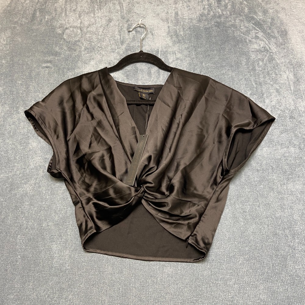 House Of Harlow 1960 Crop Top Women Small Black Knot Front Short Sleeve Side Zip