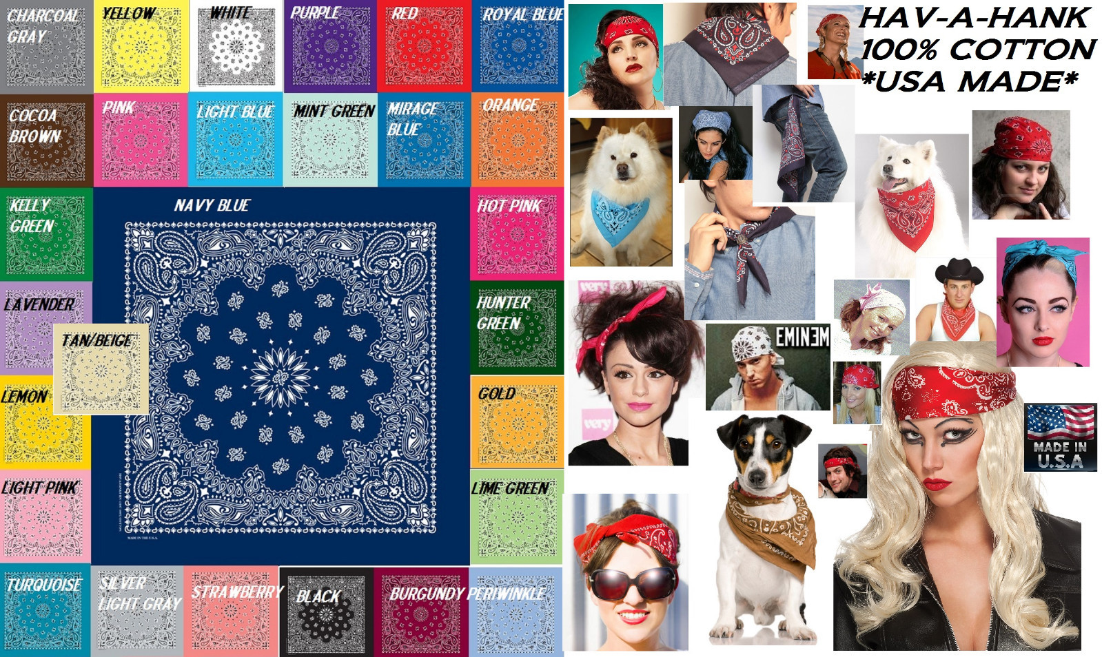 HAVAHANK 2-Sided Cotton PAISLEY BANDANNA BANDANA Head Neck Face Mask Wrap Scarf