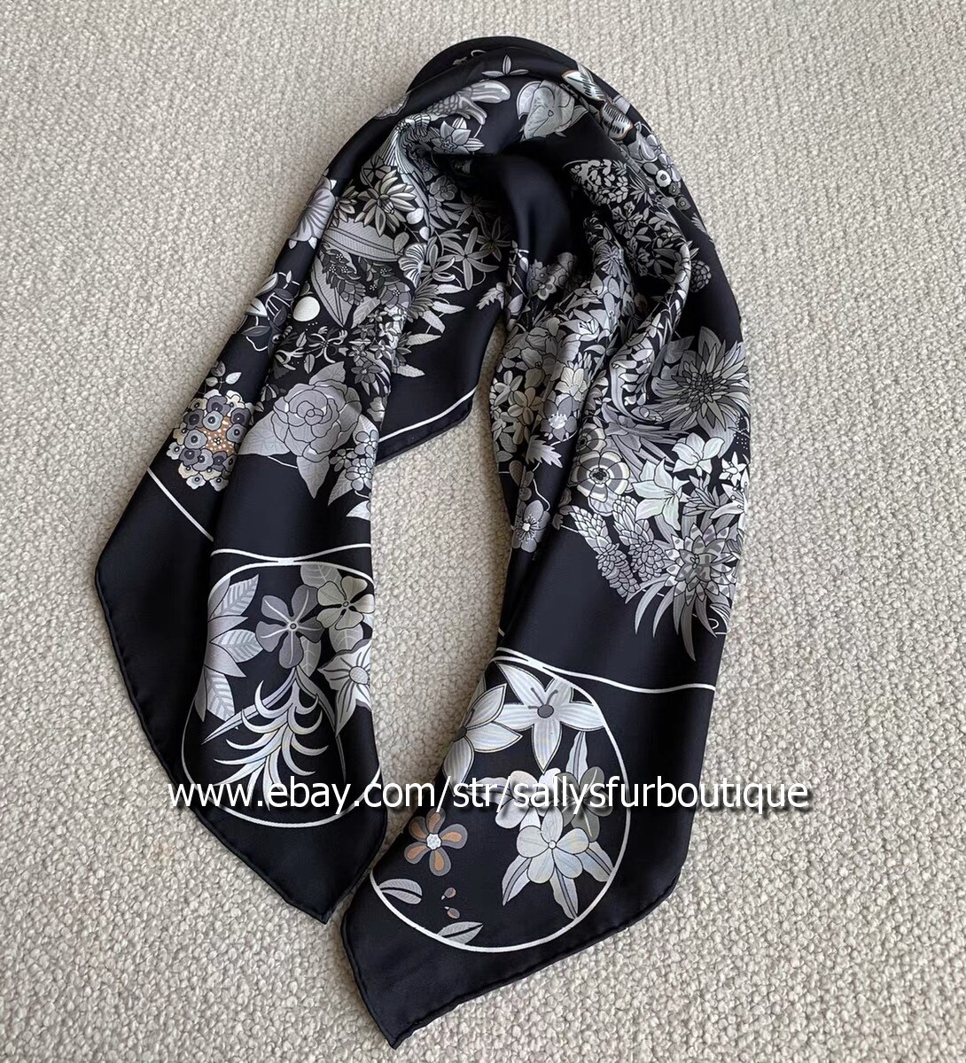 Sally 14~18 Momme Twill Silk Wrap Scarf Bandanna Vintage Flowers Print Shawl 35″