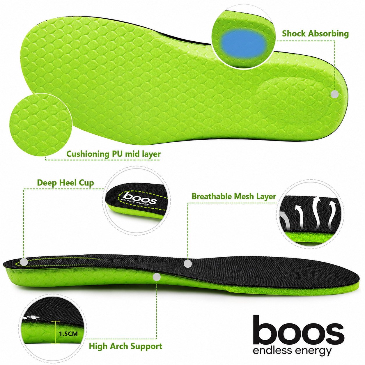 Arch Support Insoles for Men Gel Sport Shoe Inserts for Sneakers Work Boots