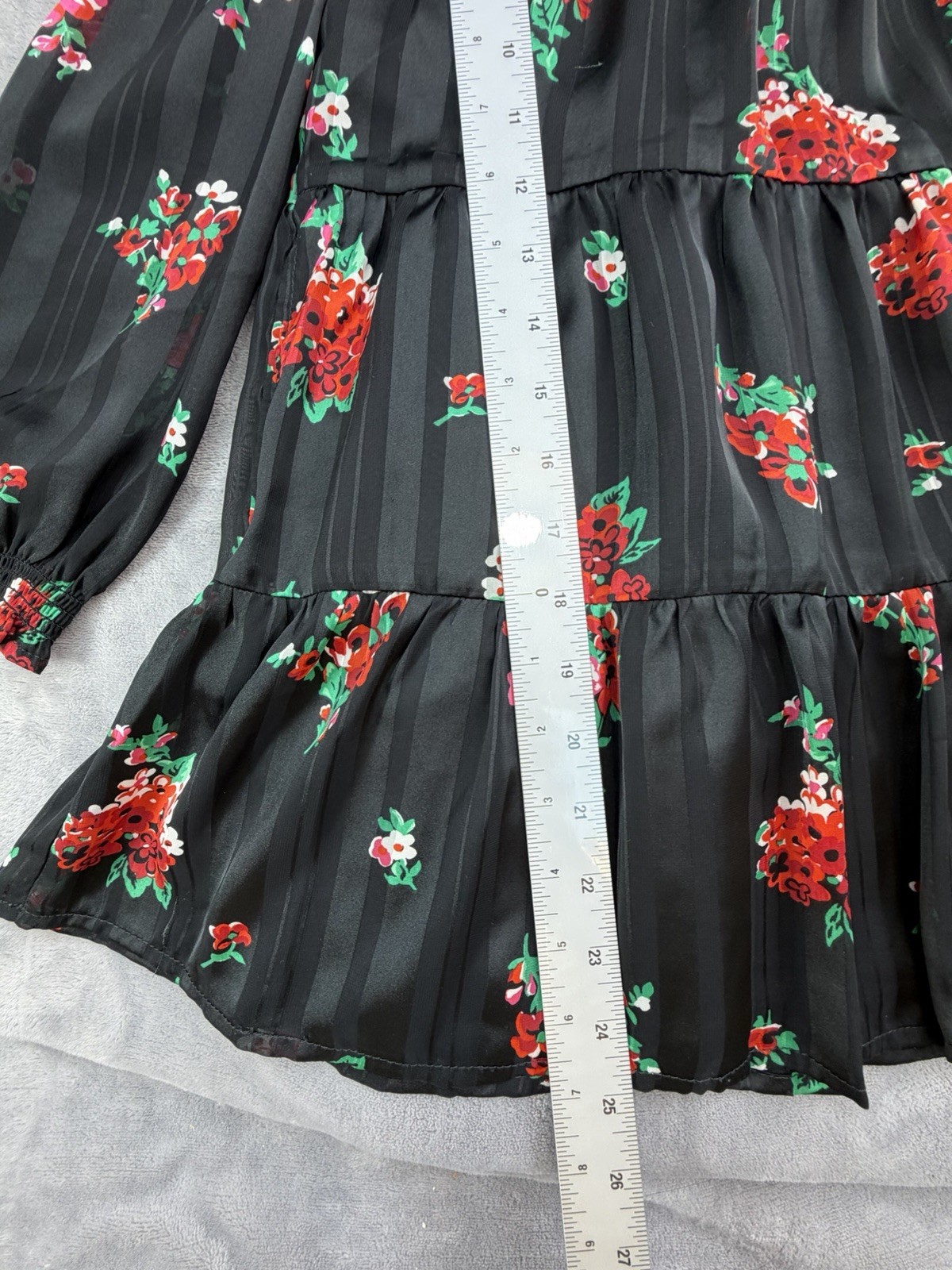 Cat & Jack Girls S (6/7) Black Floral Fit Fall Party Holiday Tiered Dress S 6/7