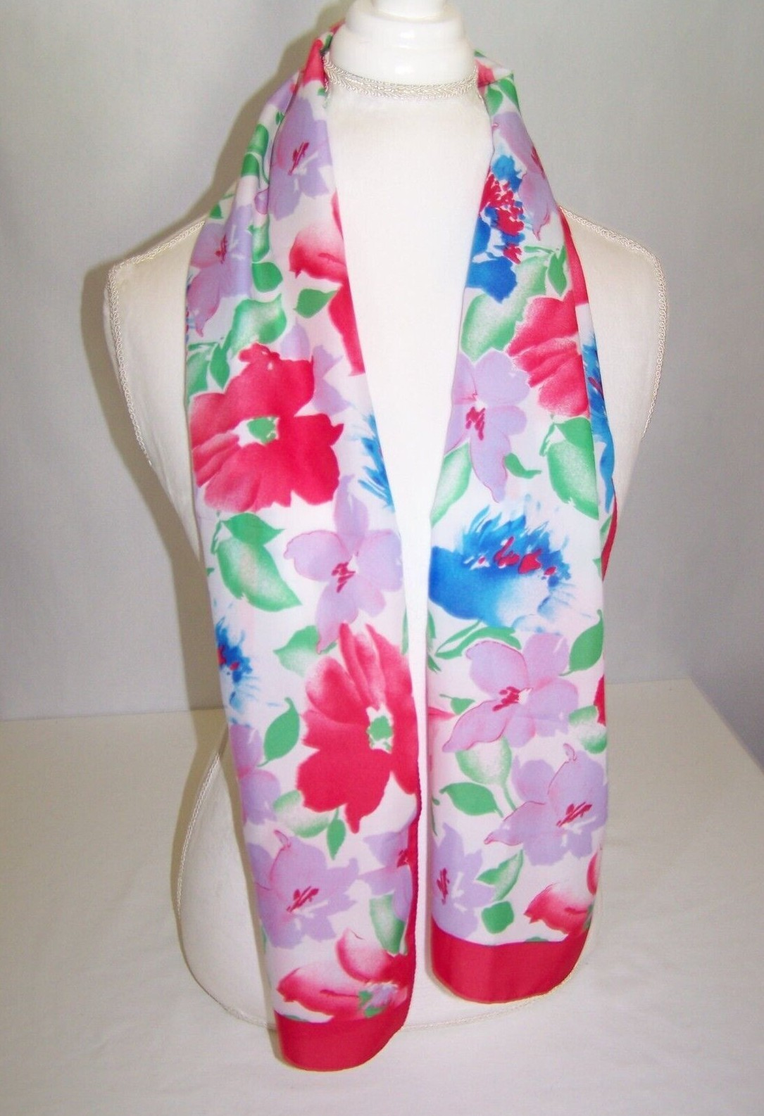 Floral Print Rectangular Silky Scarf 54 x 11 inches Polyester Spring Colors