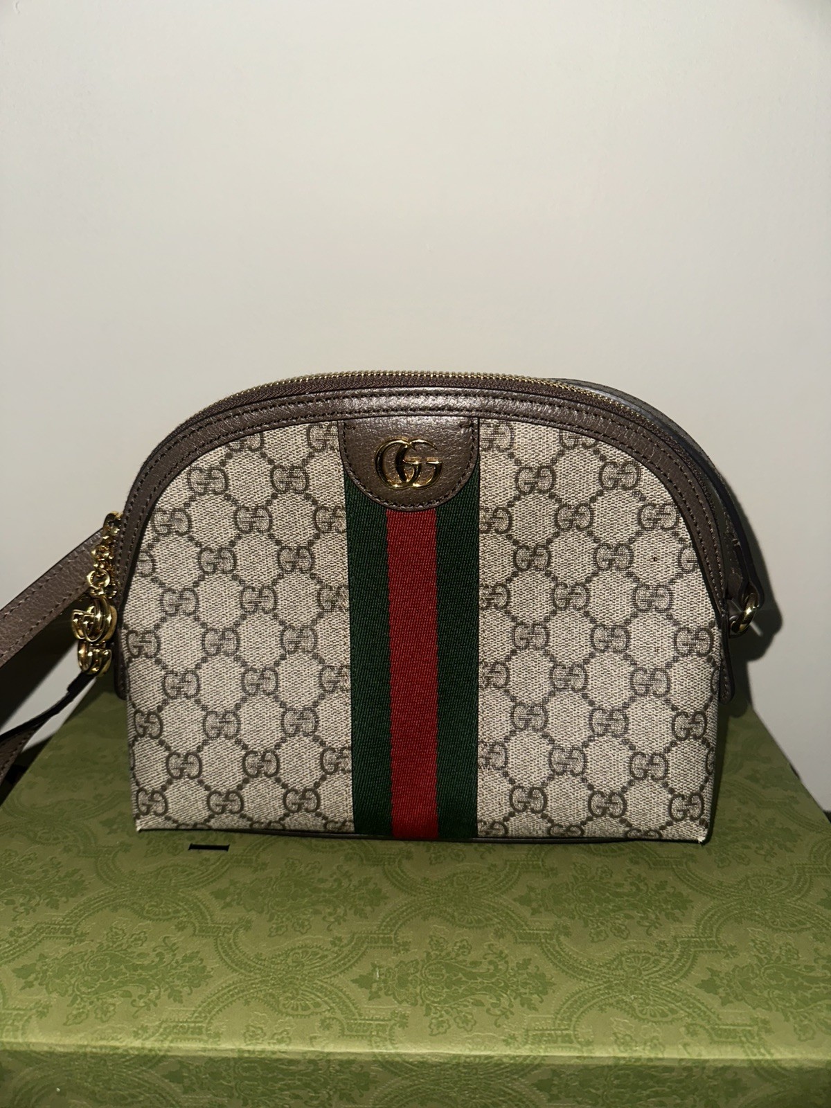 Gucci GG Supreme Monogram Web Ophidia Dome Crossbody Shoulder Bag Handbag Purse