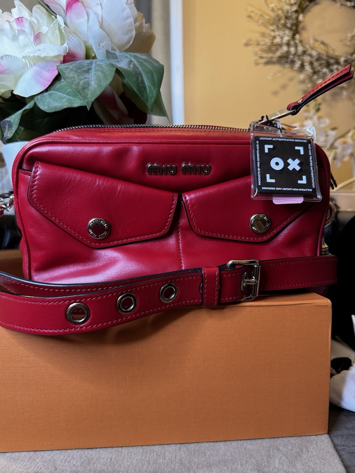 Miu Miu Lambskin Shoulder Bag Red