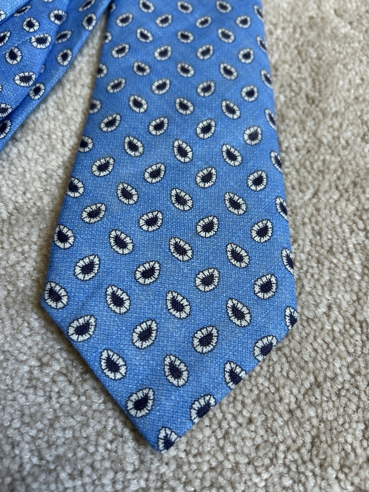 SEAWARD & STERN men’s tie – 100% linen – blue w/ abstract paisleys – 3 1/8″