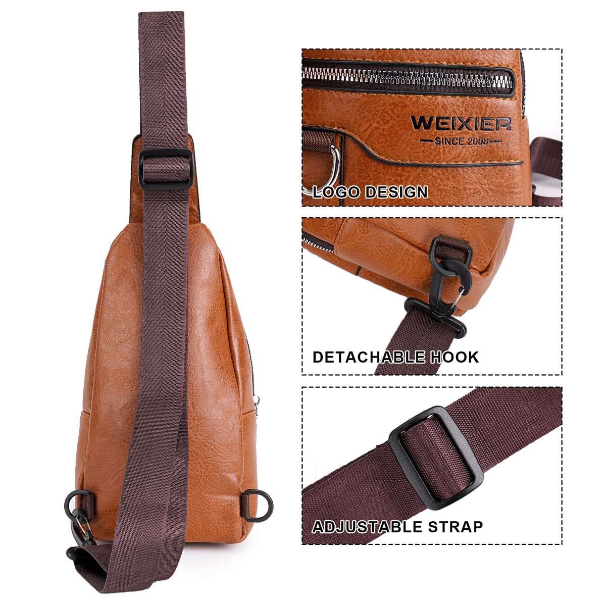 Men’s Leather Sling Backpack Shoulder Bag Travel Casual Crossbody Chest Pack US