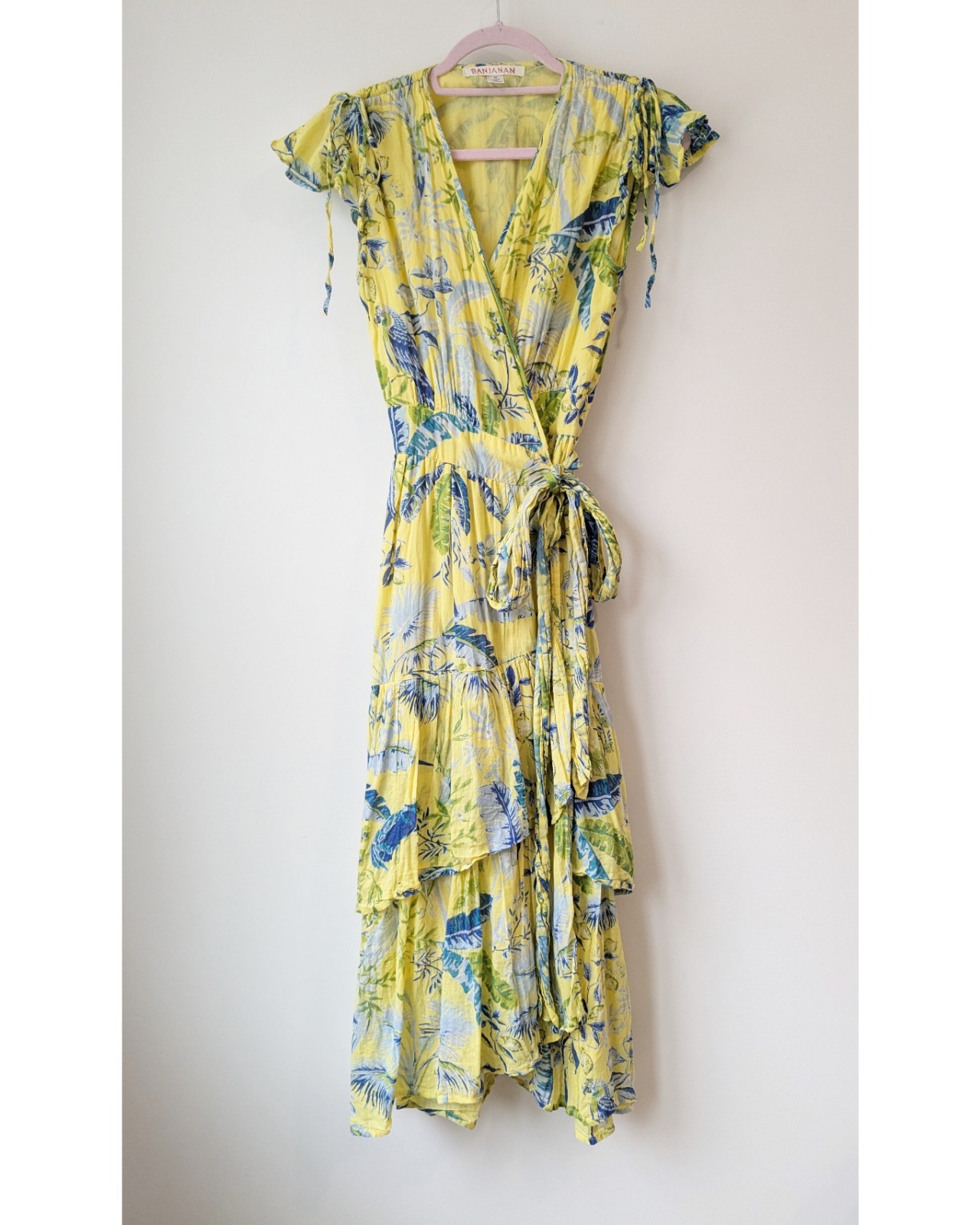 Banjanan Mercy Wrap Ruffled Cotton Voile Printed Midi Dress Sunshine Yellow M