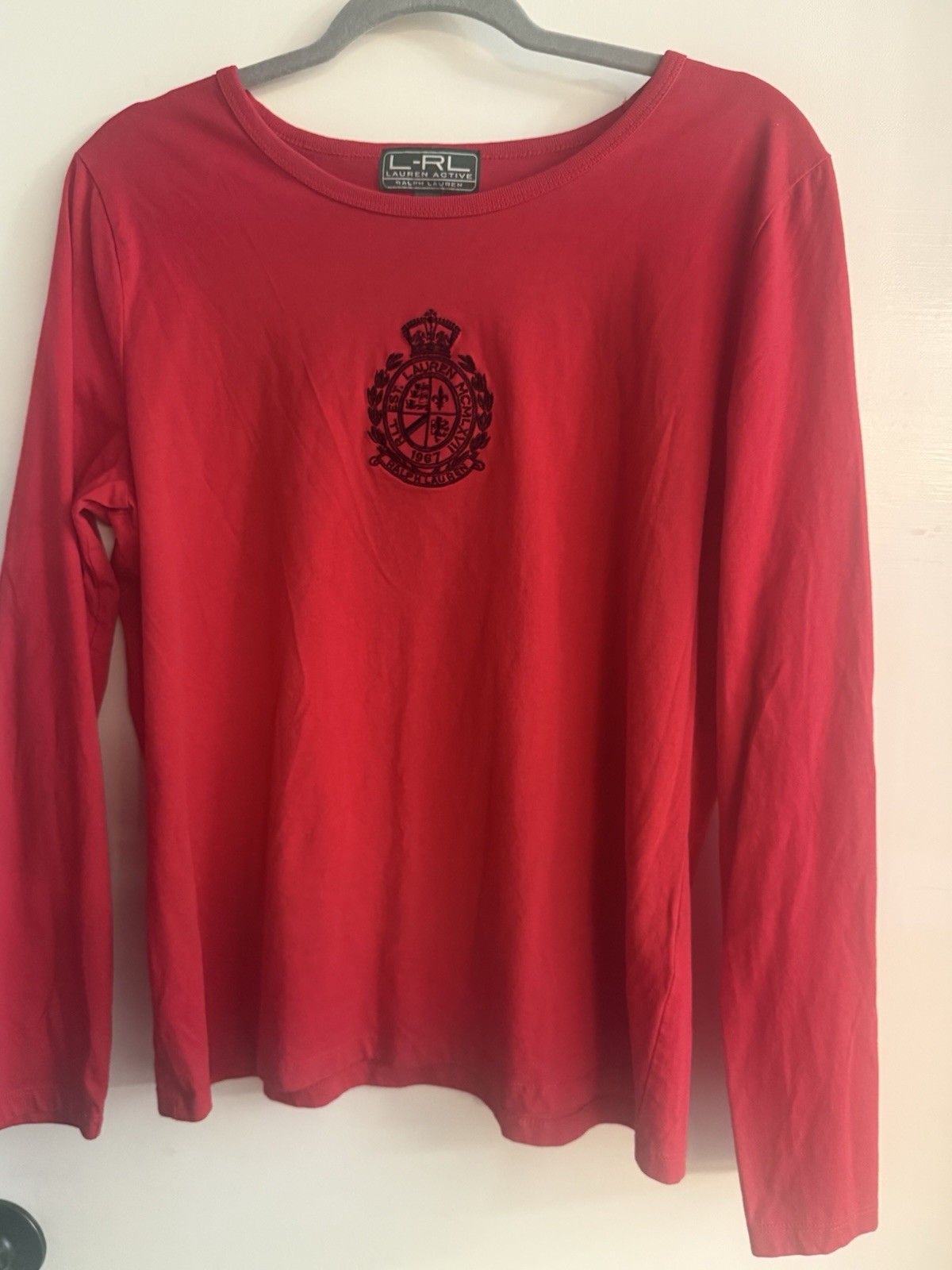 Lauren Active Ralph Lauren Red Cotton Knit Embroidered Logo Crew Neck Tee XL