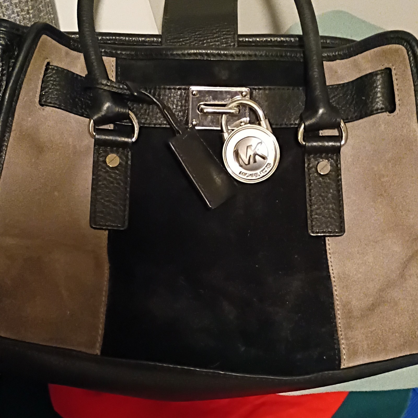 MICHAEL Michael Kors Medium Colorblock Satchel Black/Brown Detachable Strap