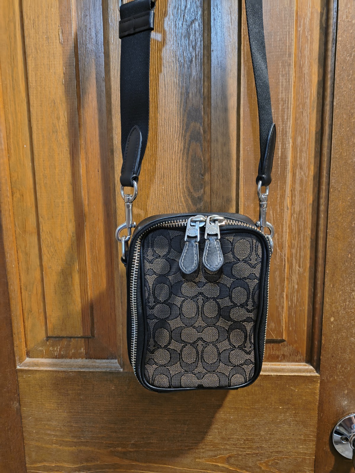 Coach Signature Grey/Black Small Crossbody Bag Zip, Adjustable Strap