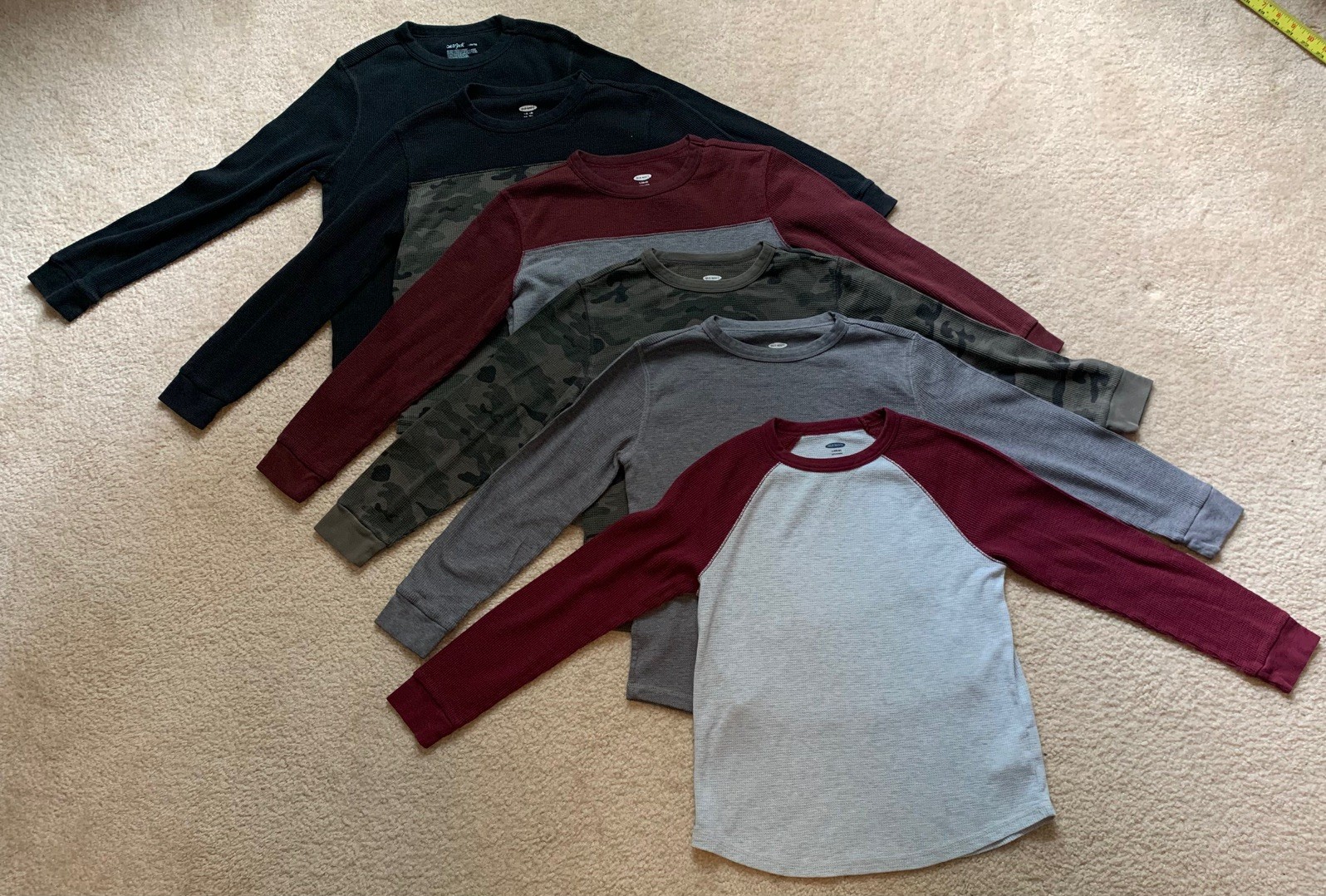 Old Navy/Cat & Jack Boys Shirt Size 10-12 Black/Camo Long Sleeve Henley Set of 6