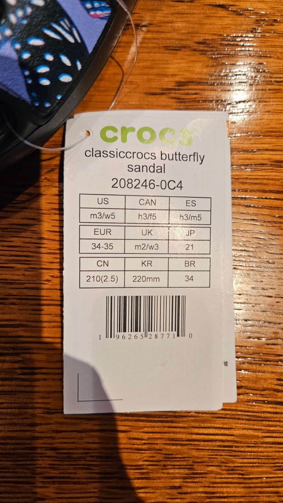 Crocs Classic Slide Sandals Butterfly Black Purple Women’s 5 Men’s 3. NEW