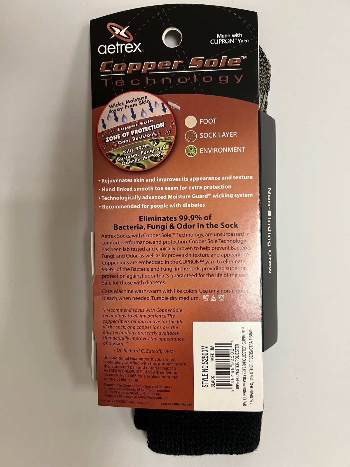 AETREX COPPER SOX-NON-BINDING CREW BLACK-MEDIUM M 4.5-8.5 W 5.5-9.5 3PR/PKG