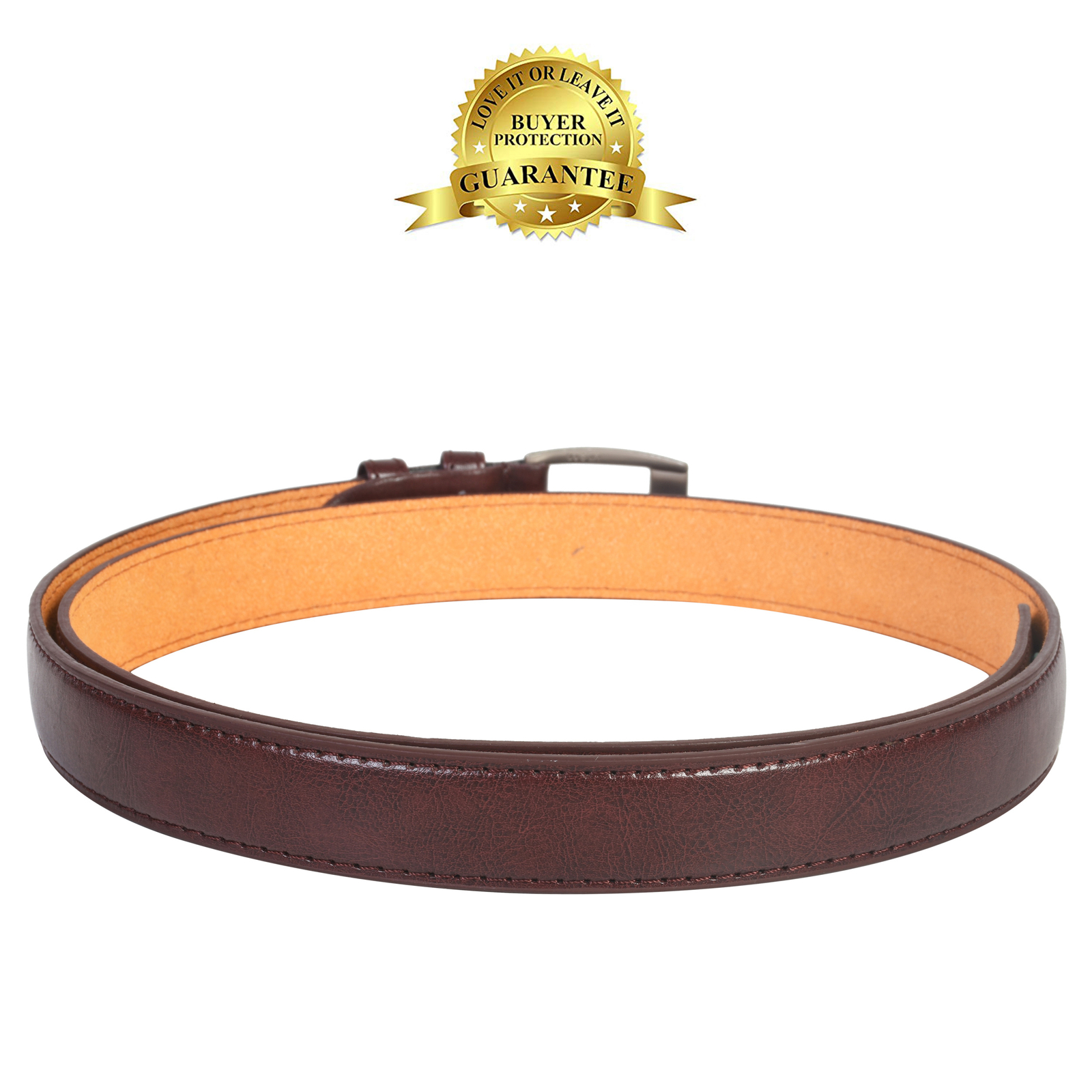 Leatherboss Genuine Leather Men Casual Dress Belt w/ Buckle, Brown