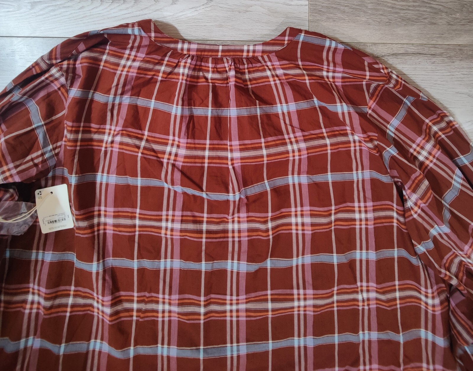 A.N.A Womens 3X Brown Multi Color Front Button Up Plaid Blouse 100%Cotton NWT