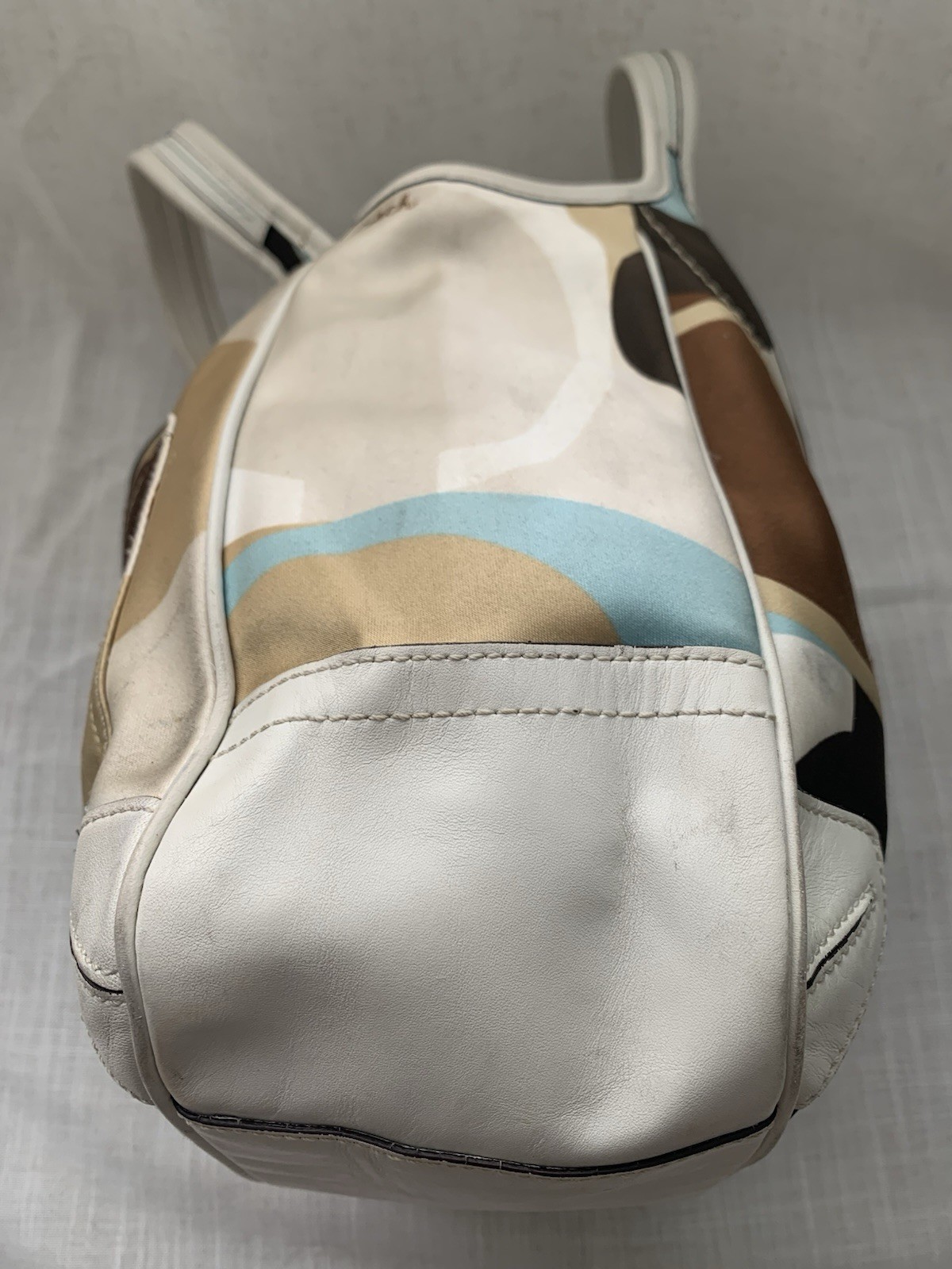 Coach Ergo 10783 Optic Scarf Print Satin Leather Tote Shoulder Bag Multicolor