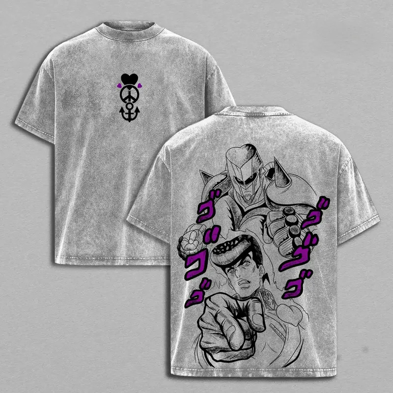 Josuke Higashikata JoJo Acid Wash Oversized Heavy Cotton Y2K Anime Tee
