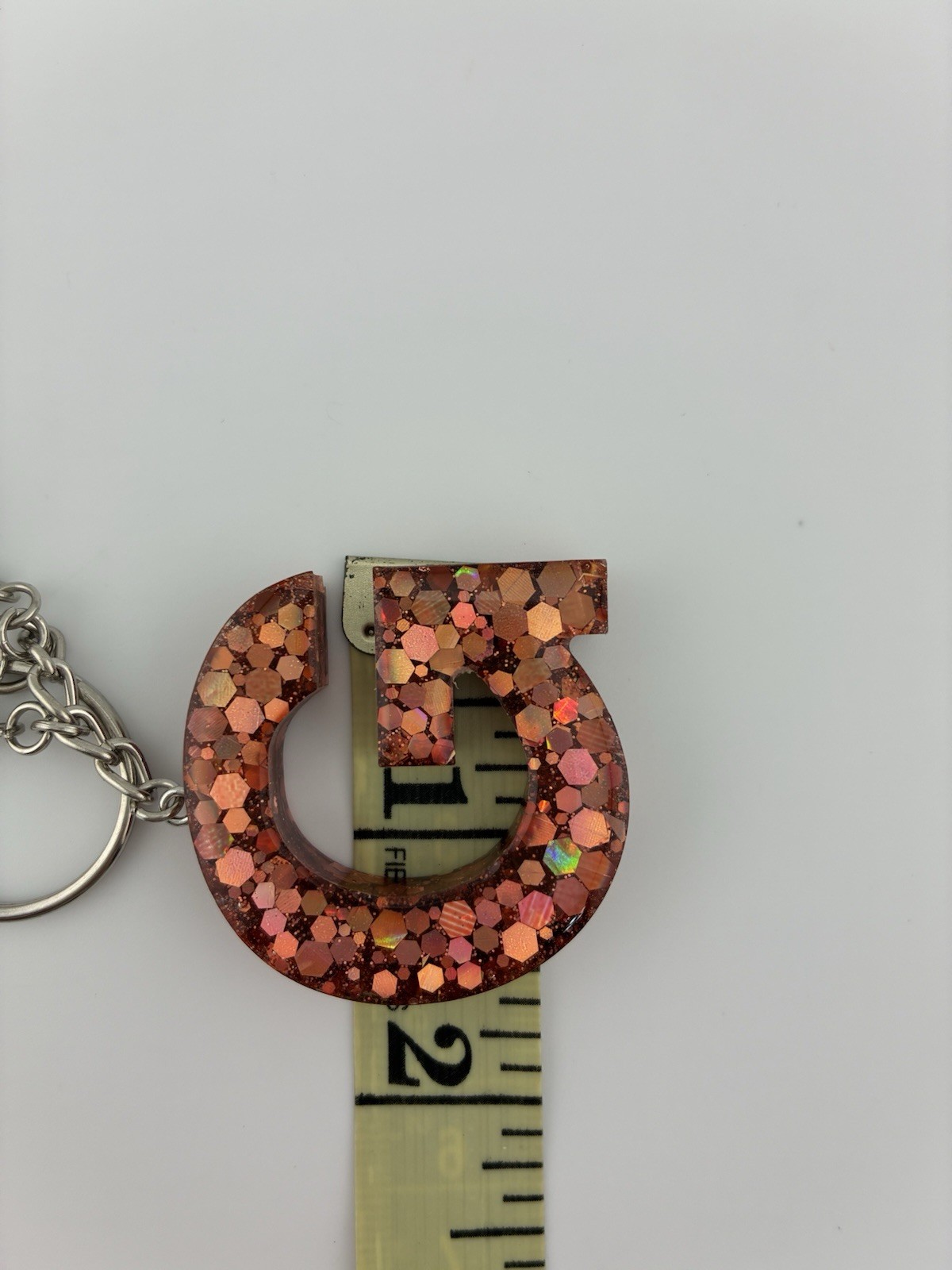 Handmade Epoxy Resin Letter G Keychain Rose Gold Glitter Heart Tassel New
