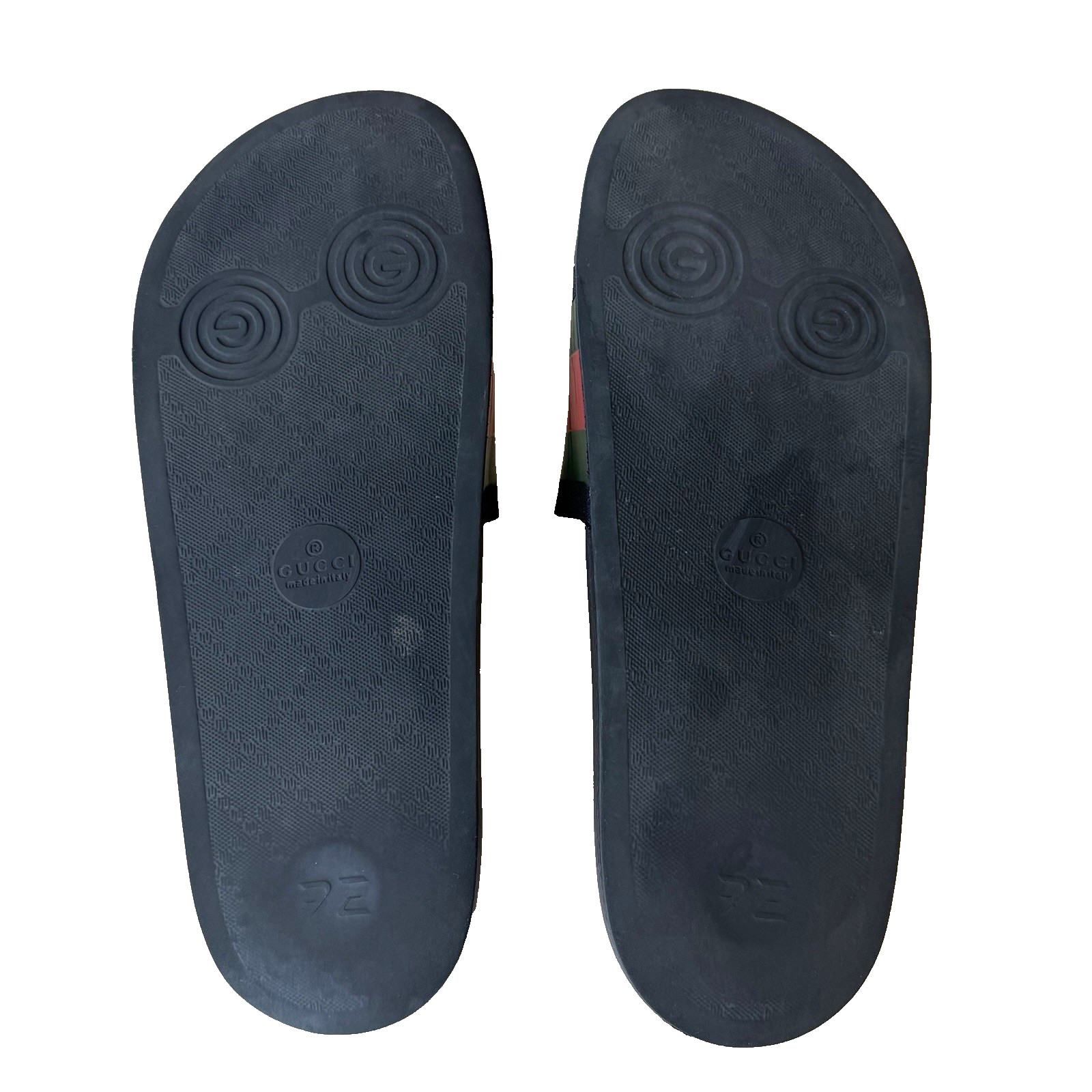 Gucci Web Rubber Slide Sandals Mens 9 Black Green Red Stripe Beach Pool READ