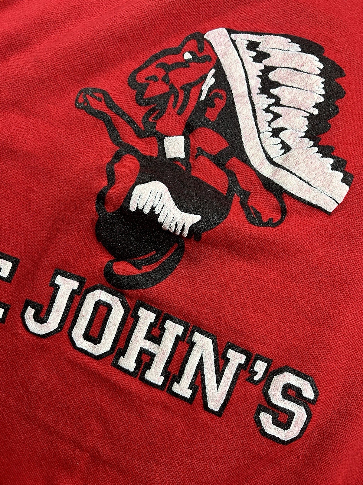 Vintage St John’s Red Storm Banned Logo Red Crewneck Sweatshirt 22.75×26.75 Rare