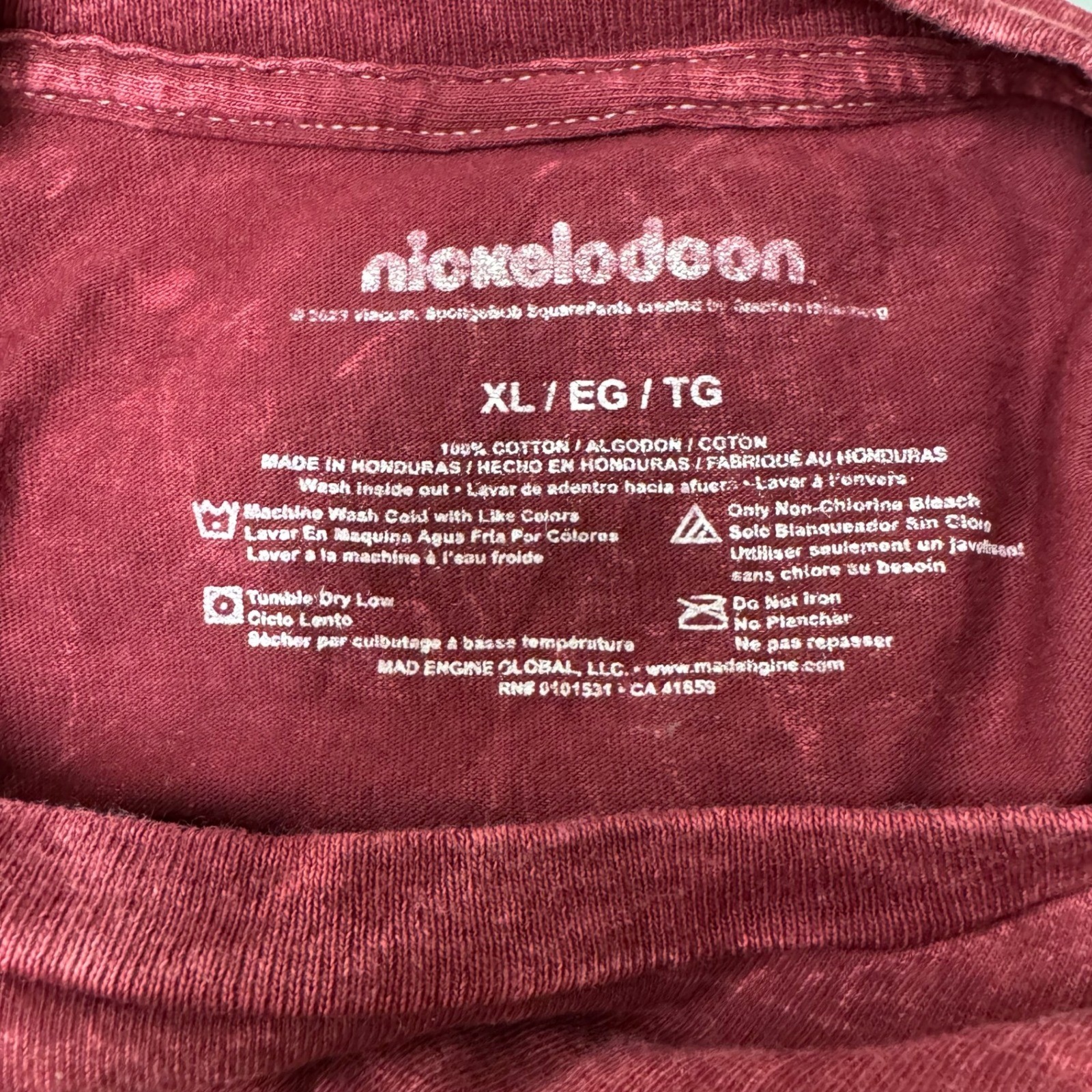 Nickelodeon Spongebob Squarepants Graphic T Shirt XL Red crop top Crew Neck