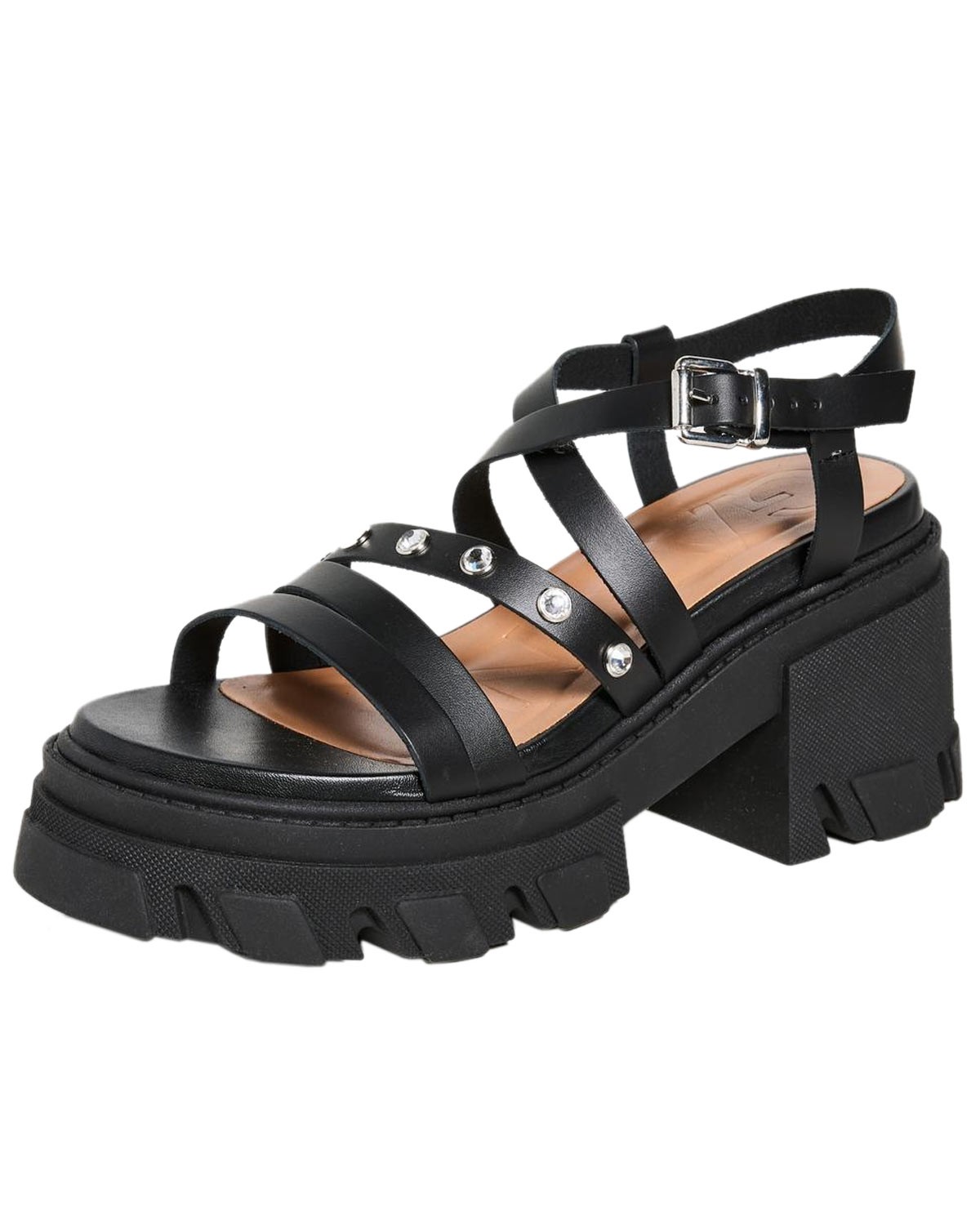 Ganni Womens Cleated Strappy Block Heel Sandals 39 Black – NIB $475