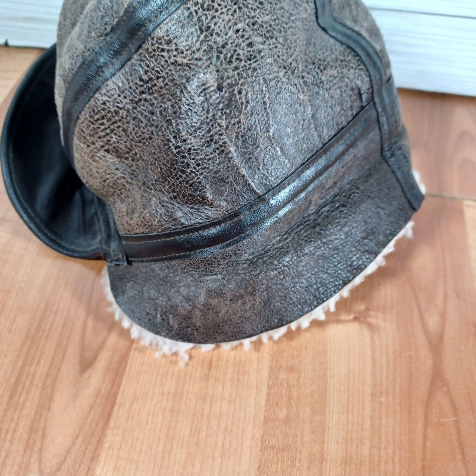 Vtg Avirex Bomber Hat Cap Mens M Brown Leather Shearling Lined Ear Flap Made USA