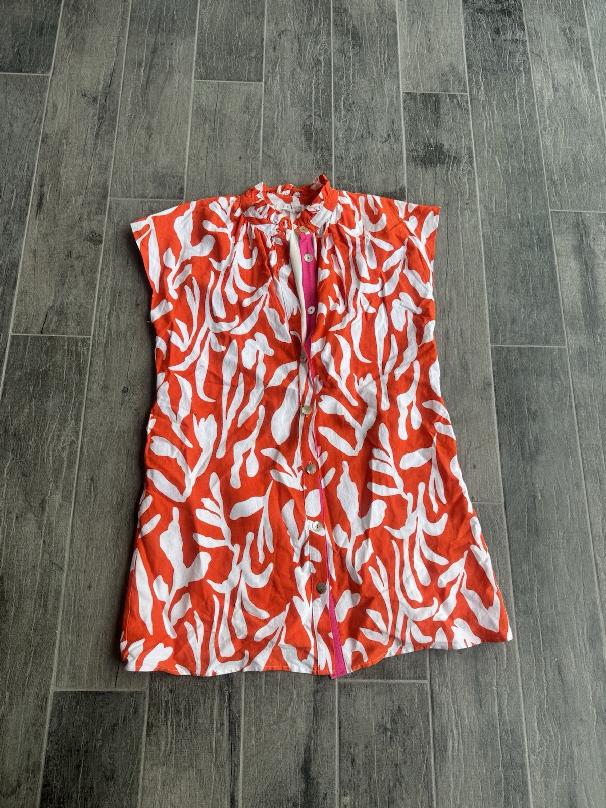 THML LIFE’S COMPASS RED ORANGE ABSTRACT FLORAL BUTTON FRONT MINI DRESS SZ L