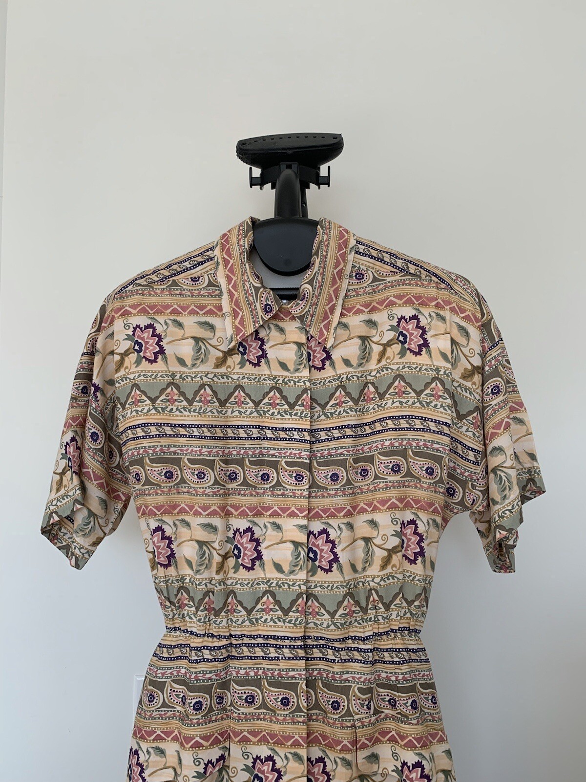 Vintage Women’s Maggy London Button Down Shirt Dress Striped Paisley 8 RN 58142