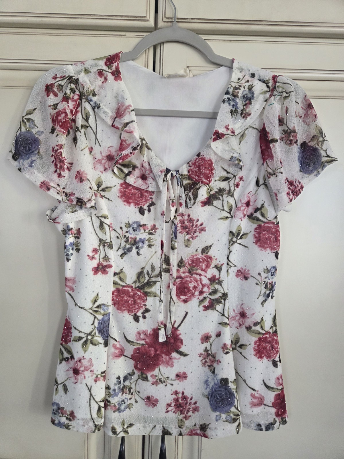 Vtg Ember Floral Cottagecore Fairy Top Women’s M Romantic Flutter Sleeve Y2k
