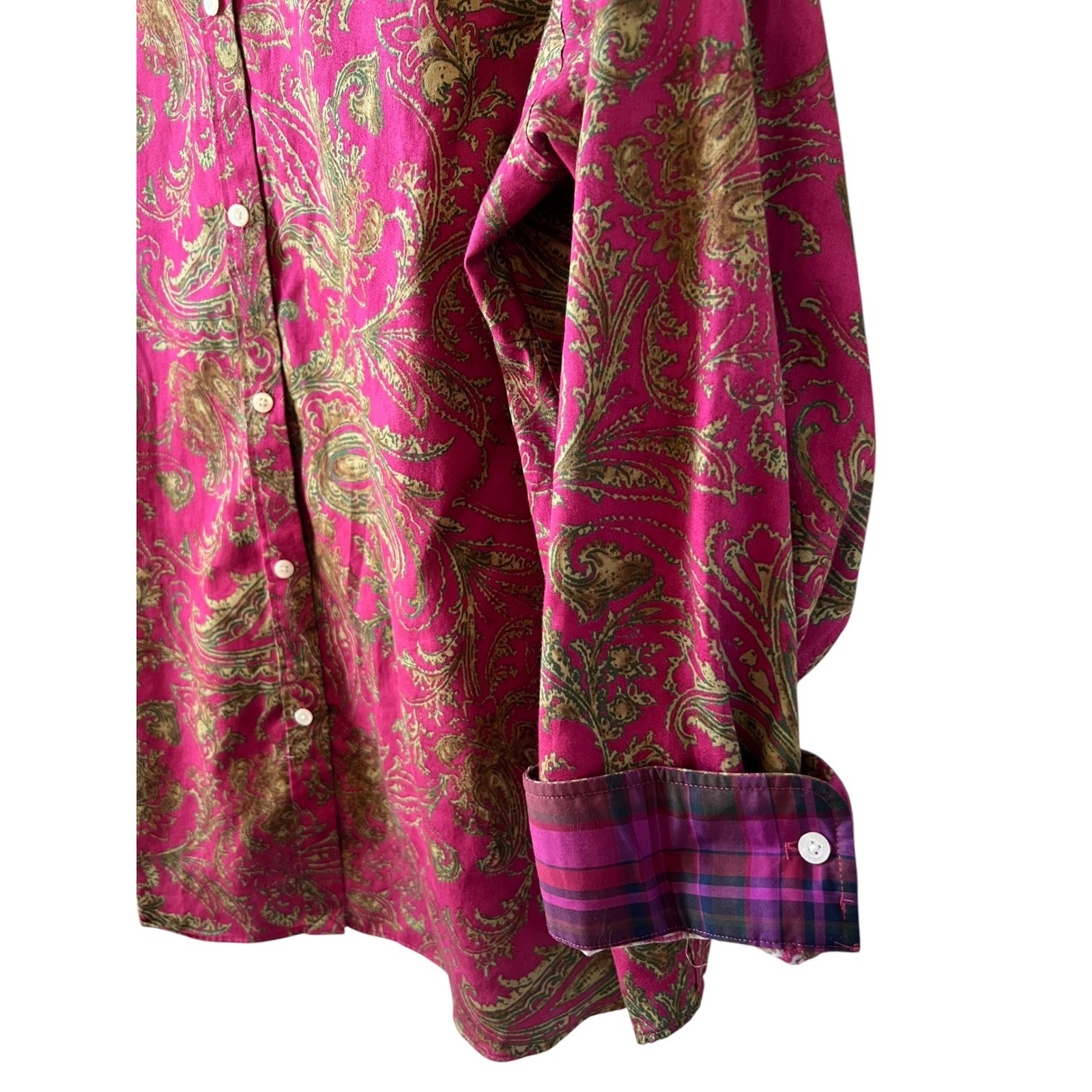 Chaps Boho Paisley Cotton Button Down Shirt Preppy No Iron Plaid Cuffs Size 2X