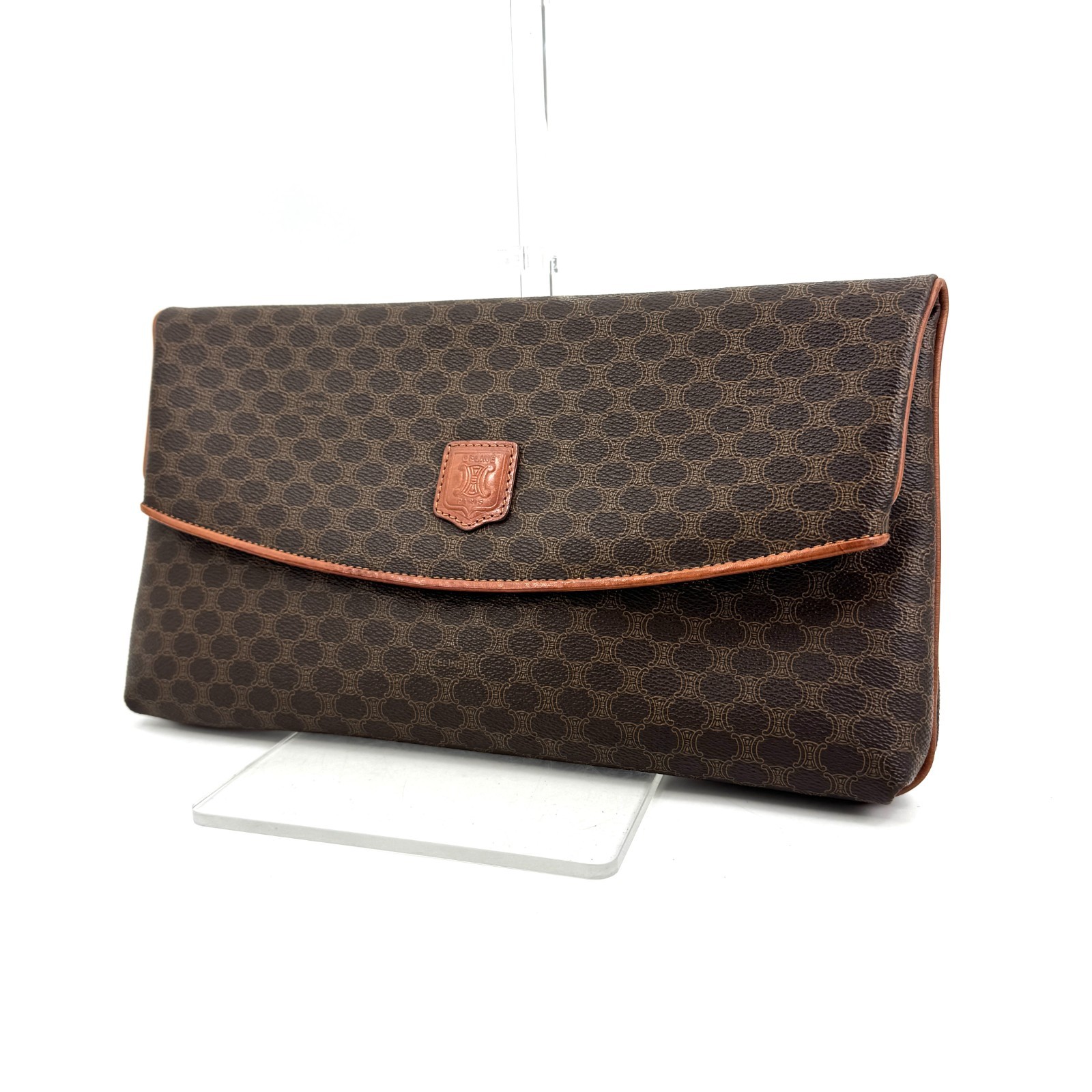 Vintage CELINE Macadam Flap clutch Bag Purse Pouch Brown