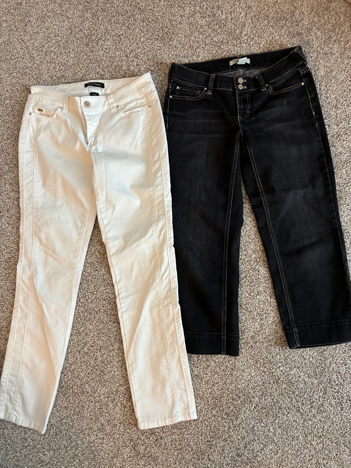 2 White House Black Market pants, white pant sz 4 & black capri, size 2 same fit