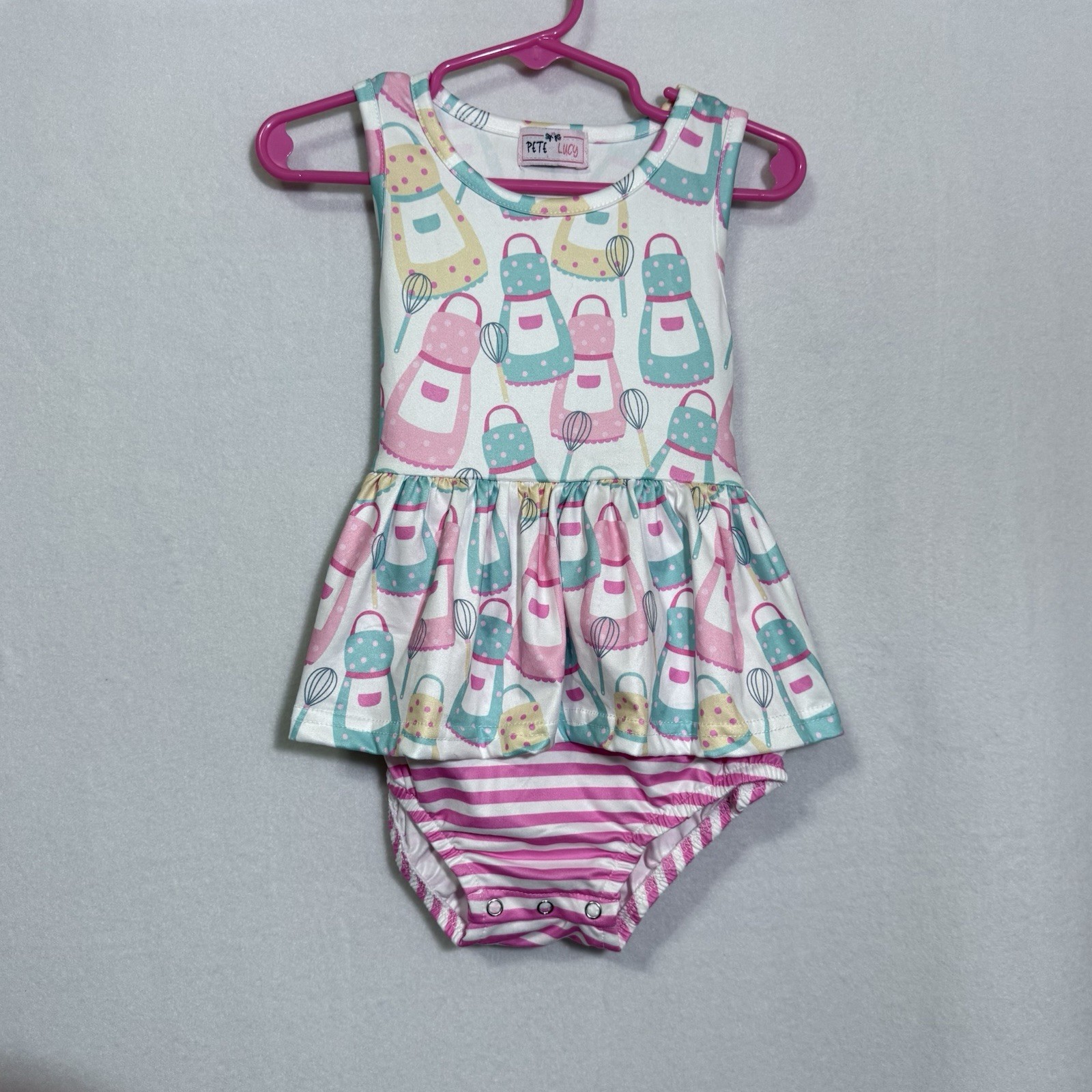 Pete + Lucy Baking Beauty Pink Blue Bubble Bodysuit Romper Girl’s Size 18-24M