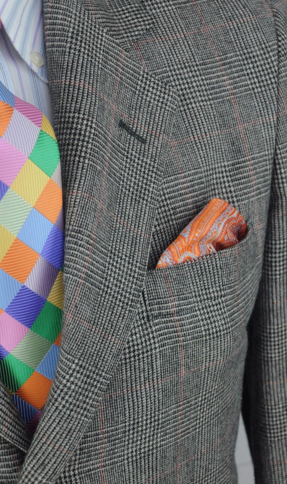 Corbin Men’s Gray & Red Plaid All Season Wool Blazer Sport Coat 40R 40 Regular