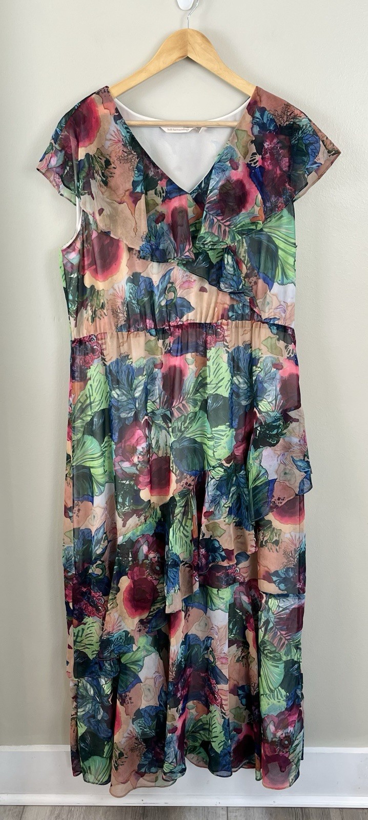 Soft Surroundings Women’s Lg Multi-Color Tiered Ambrosia Maxi Dress Floral Boho